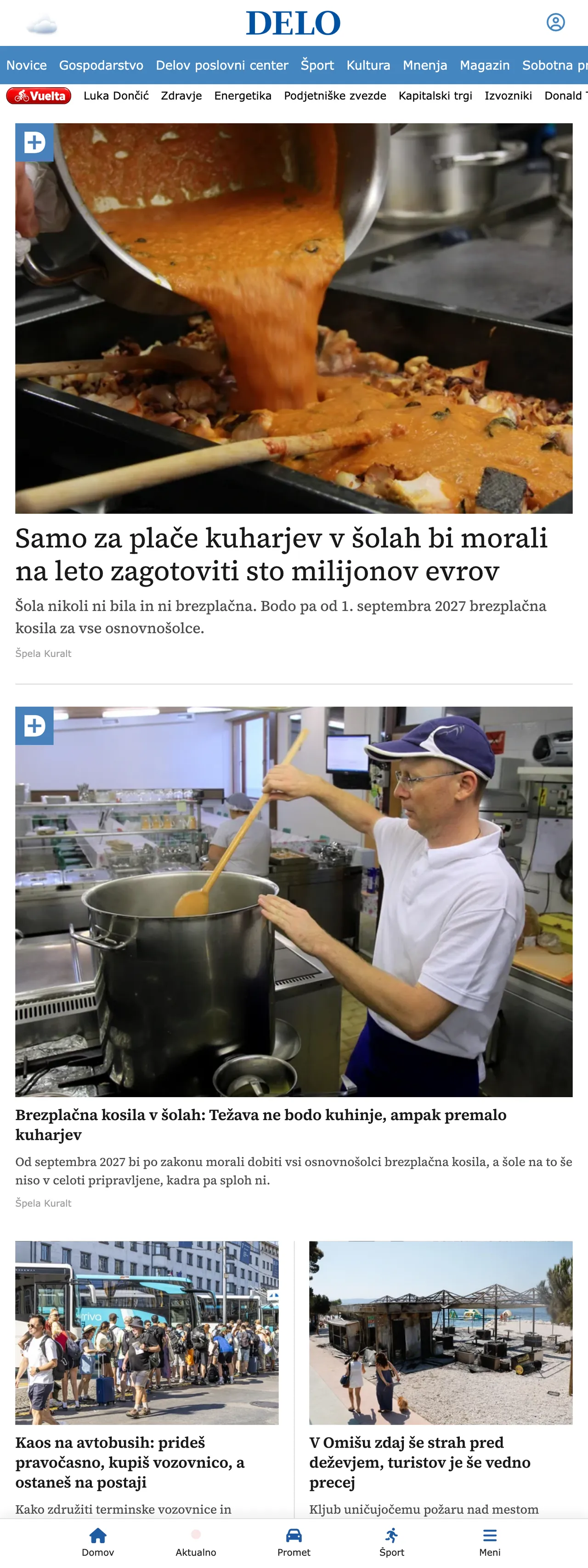 Screenshot of the Delo front page