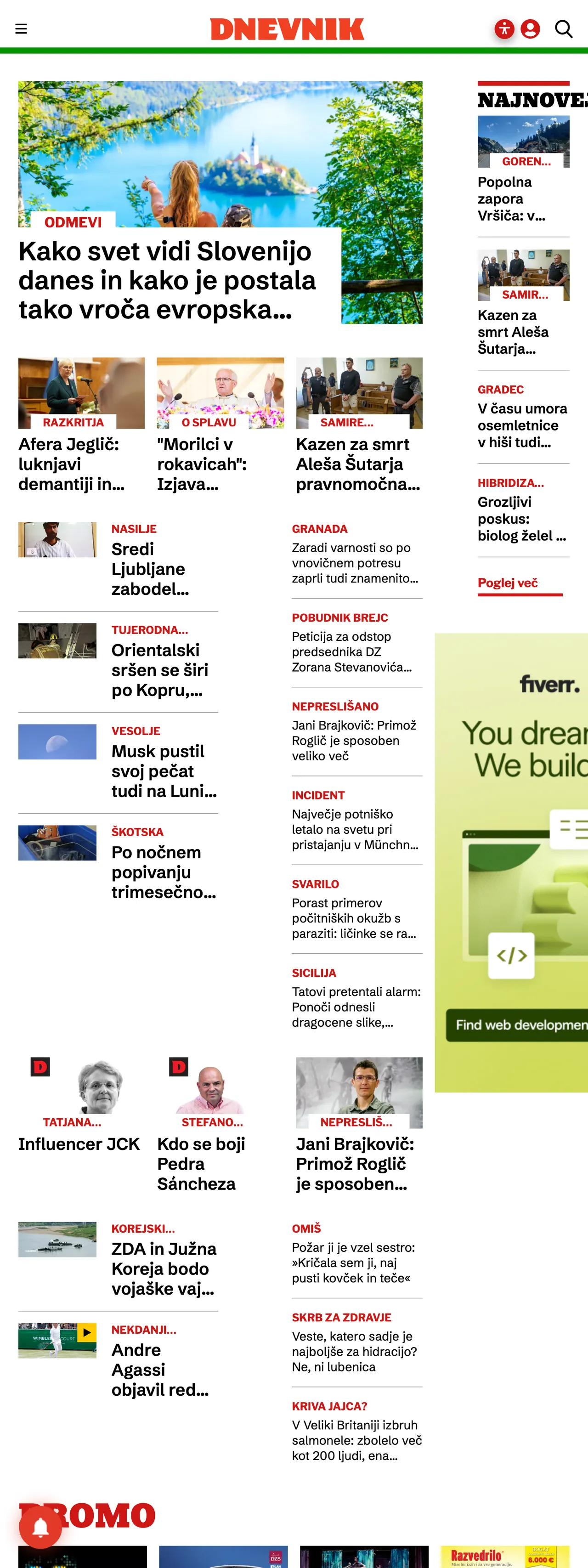 Screenshot of the Dnevnik front page