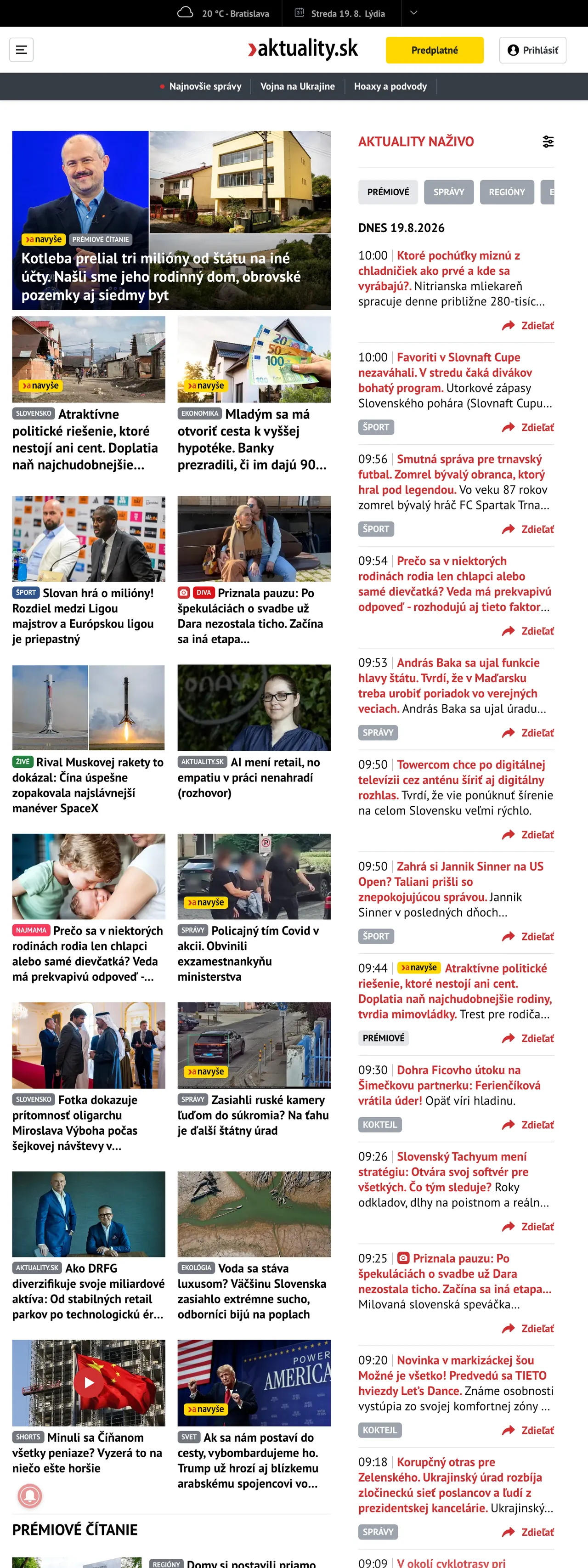 Screenshot of the Aktuality.sk front page