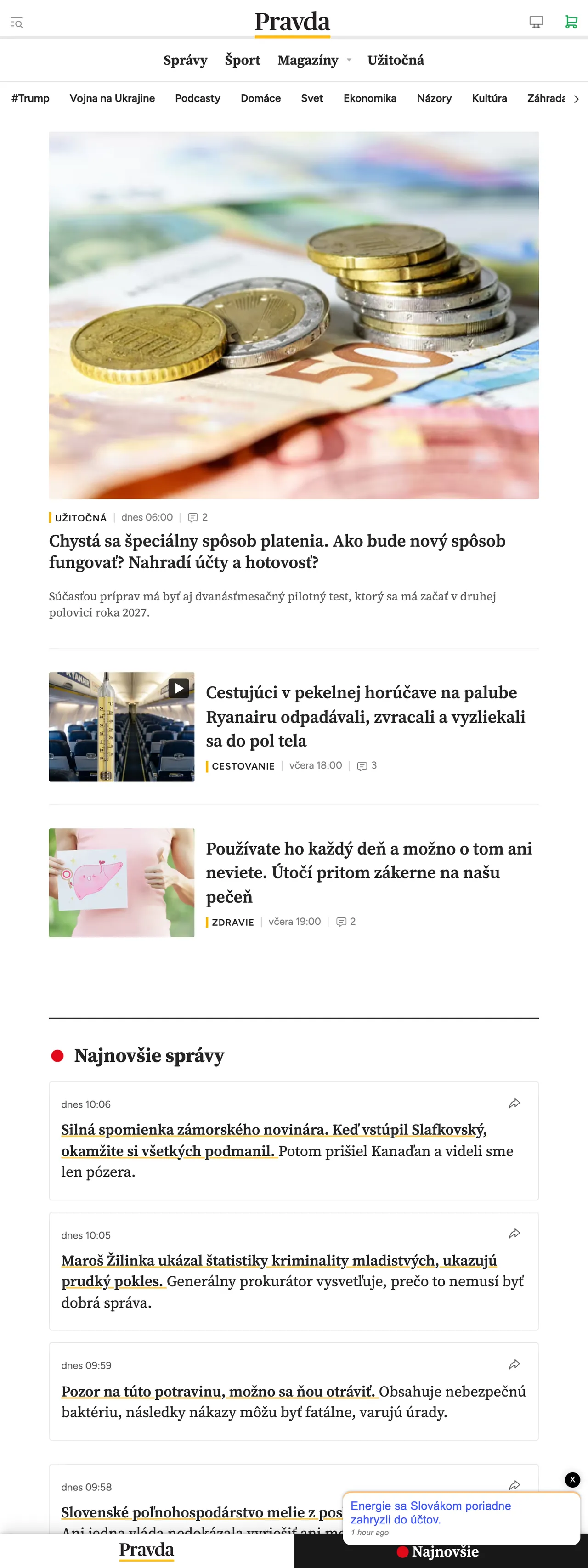 Screenshot of the Pravda front page