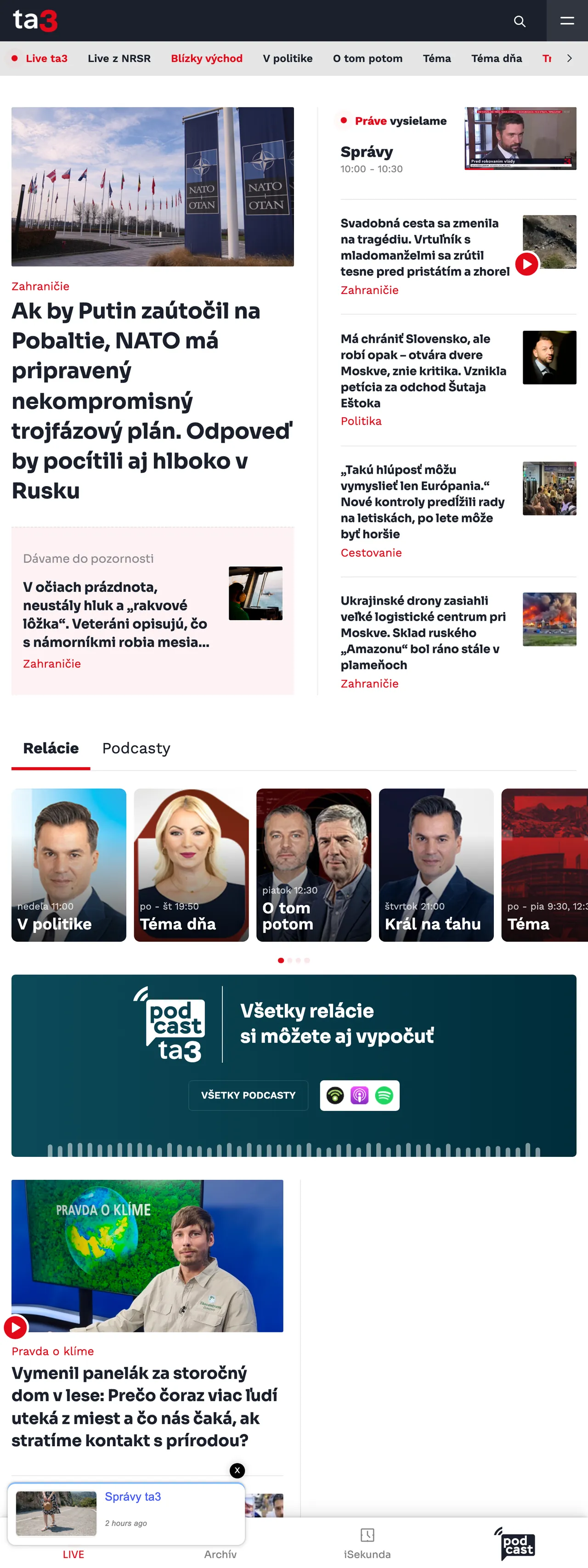 Screenshot of the TA3 front page