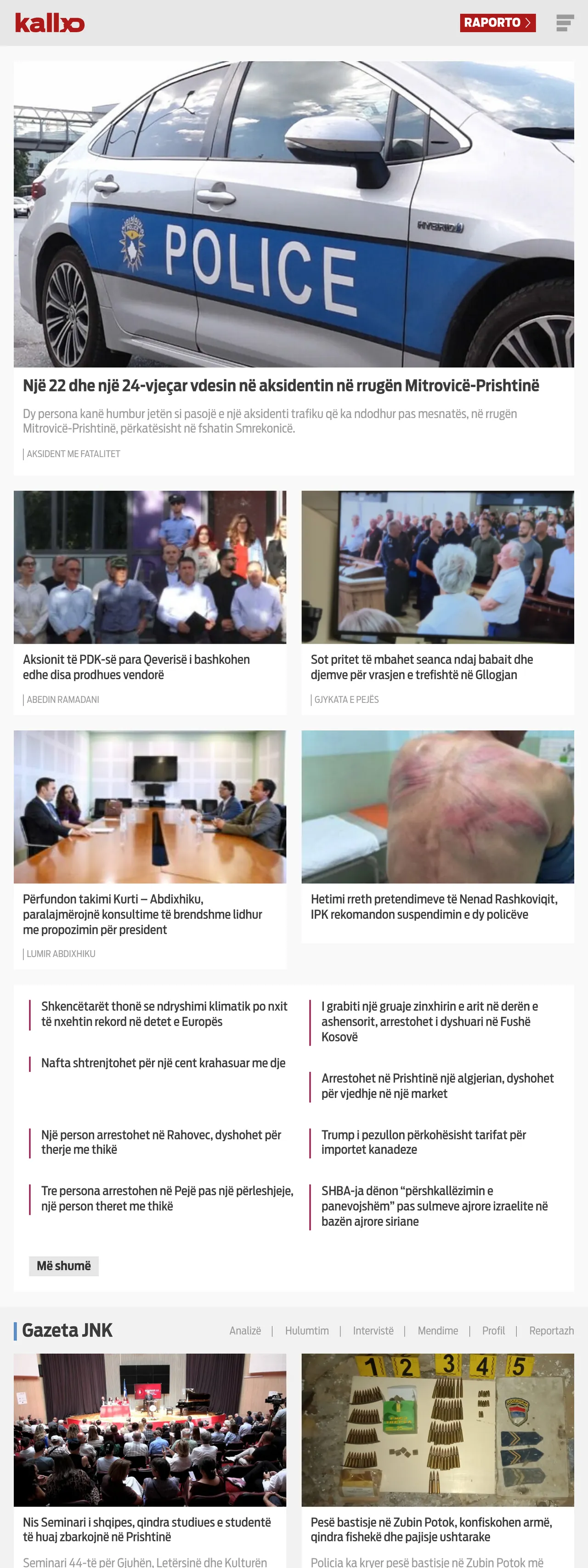 Screenshot of the Kallxo front page