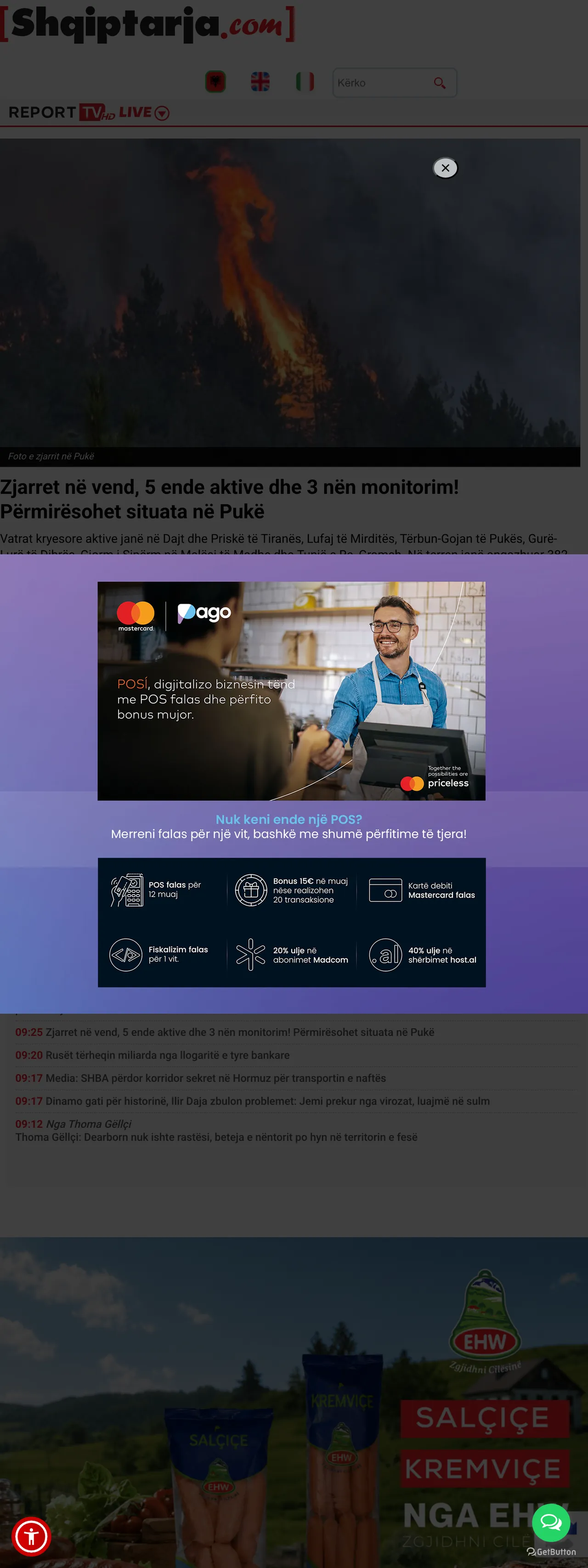Screenshot of the Shqiptarja.com front page
