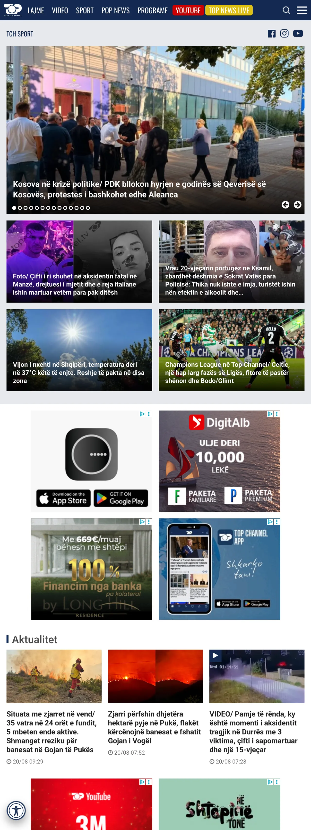 Screenshot of the Top Channel front page