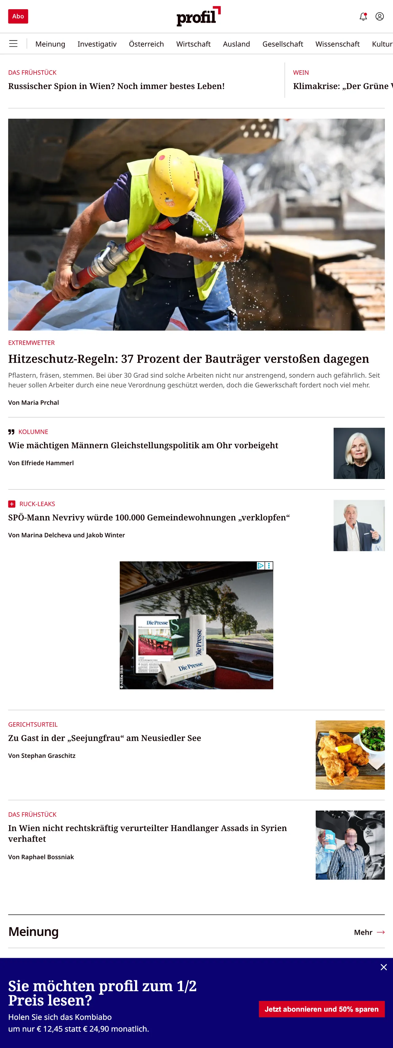 Screenshot of the profil front page