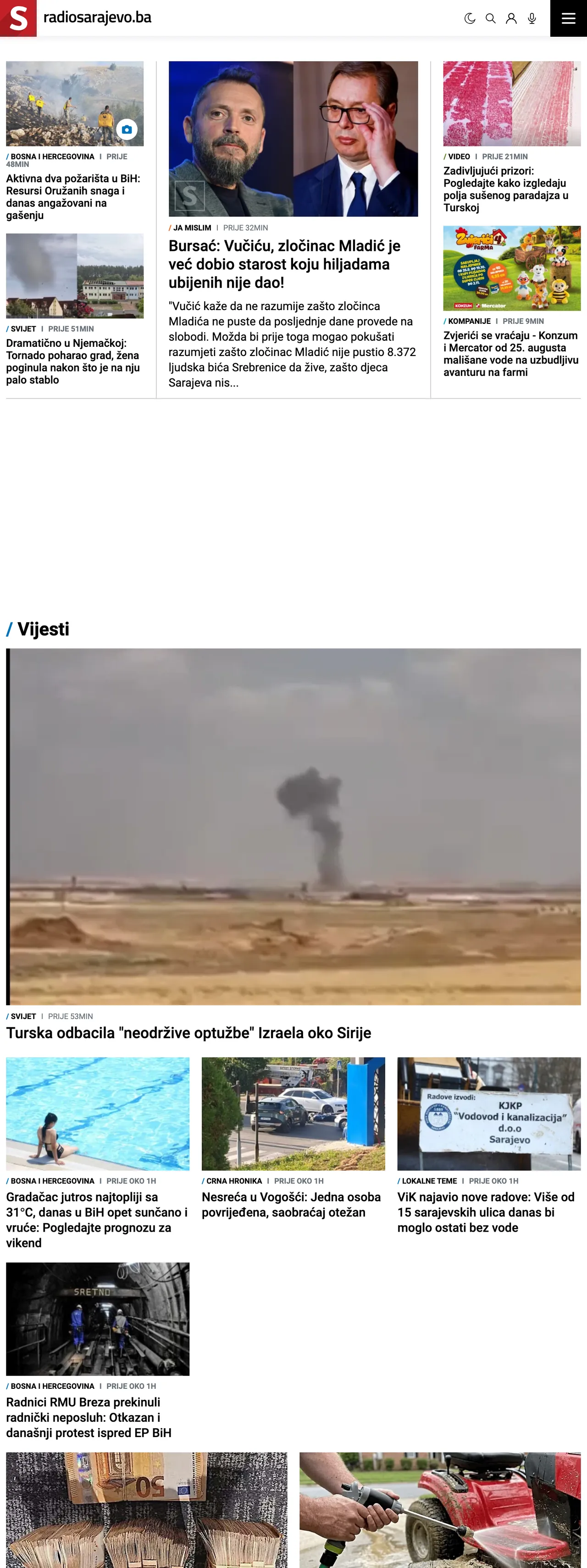 Screenshot of the Radio Sarajevo front page