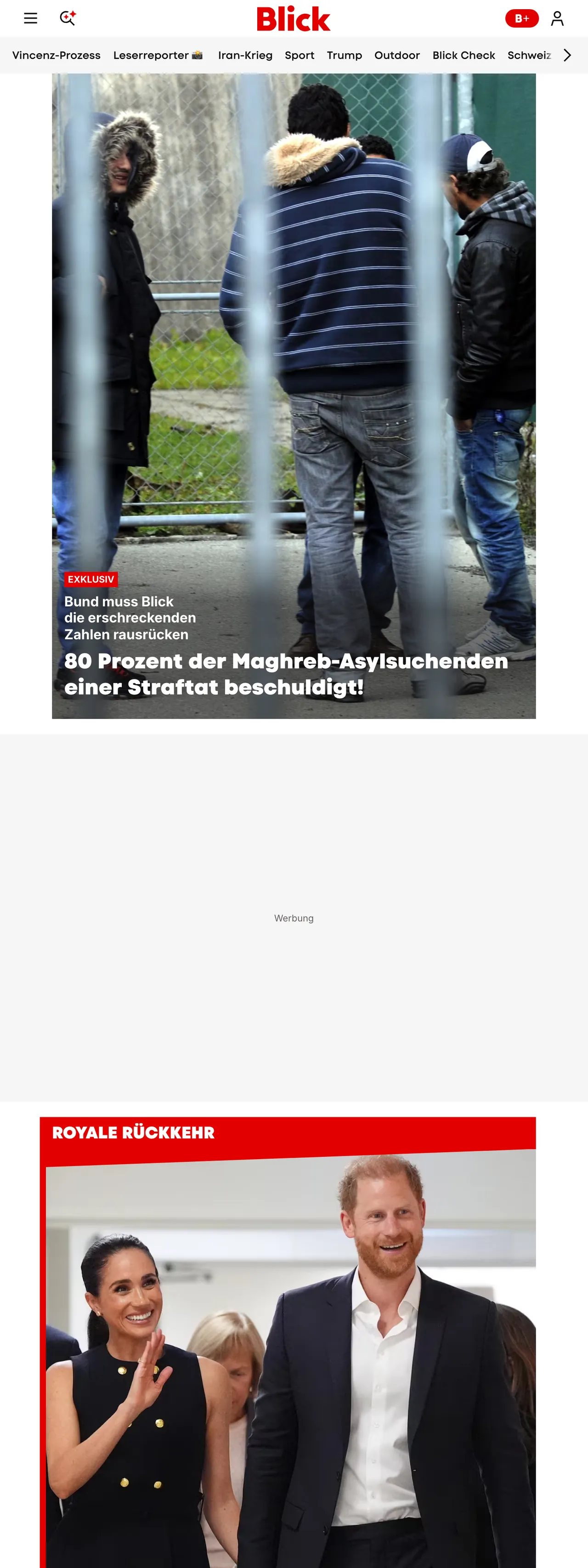 Screenshot of the Blick front page