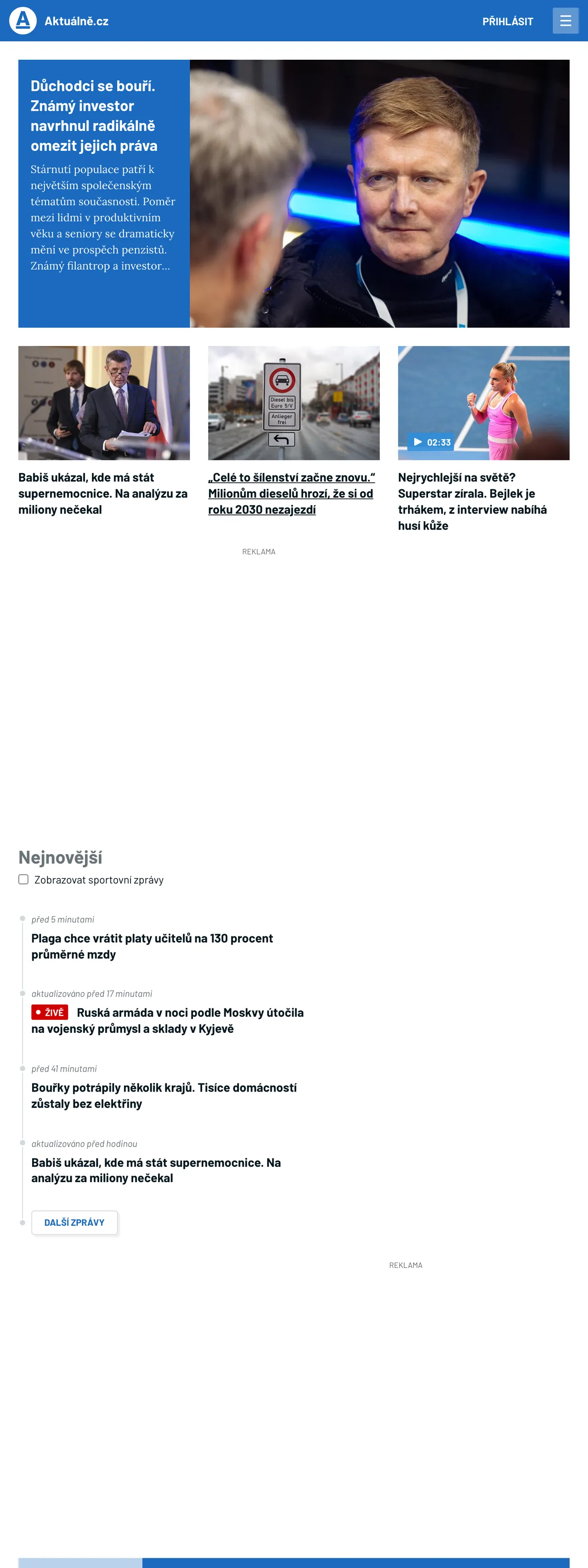 Screenshot of the Aktuálně.cz front page