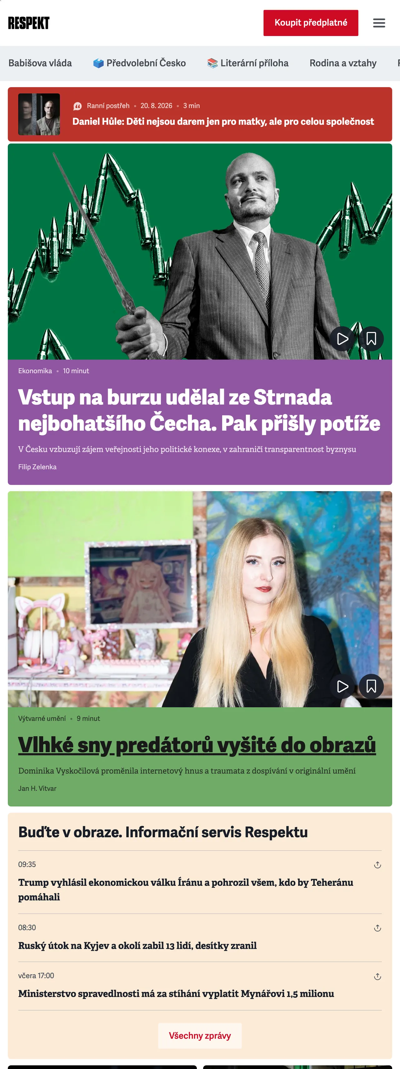 Screenshot of the Respekt front page