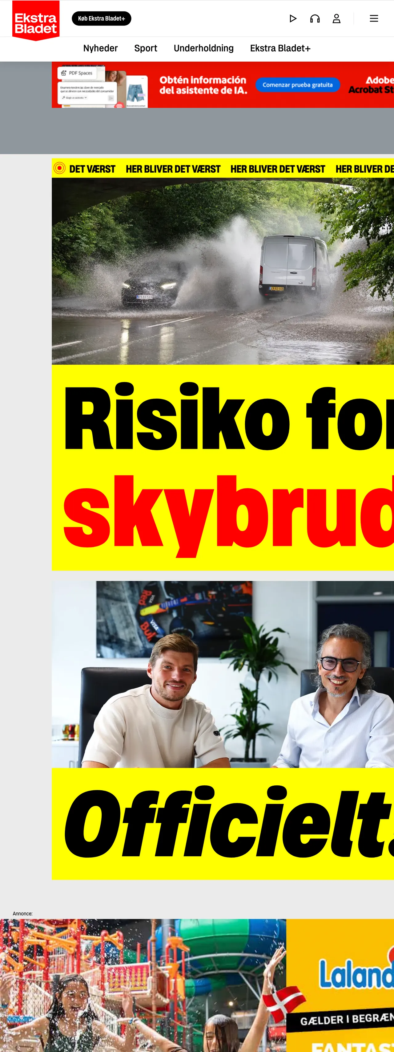 Screenshot of the Ekstra Bladet front page