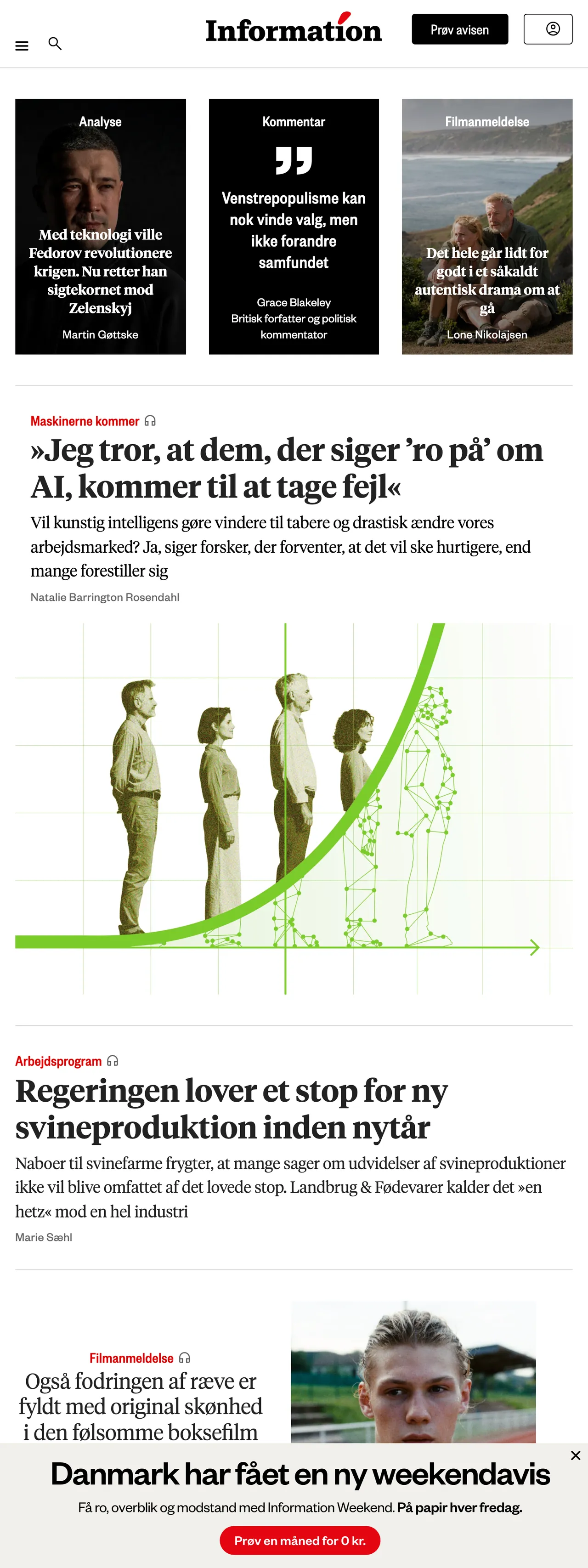 Screenshot of the Information front page