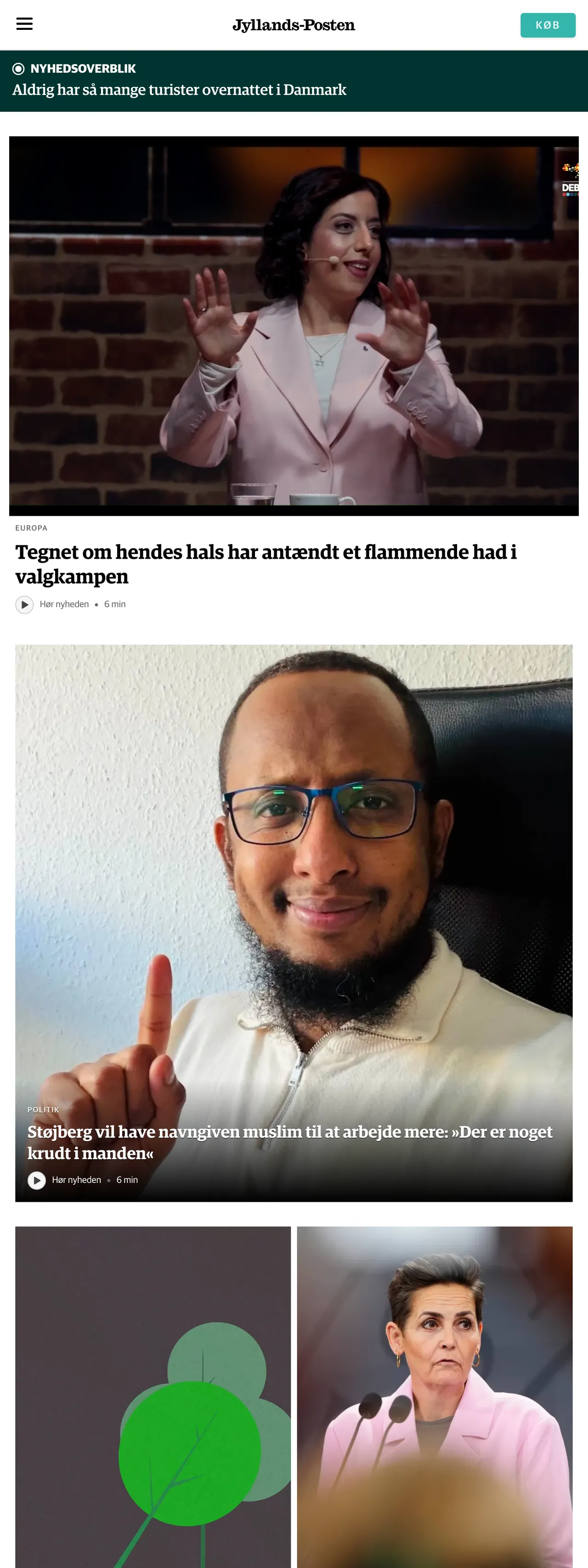 Screenshot of the Jyllands-Posten front page