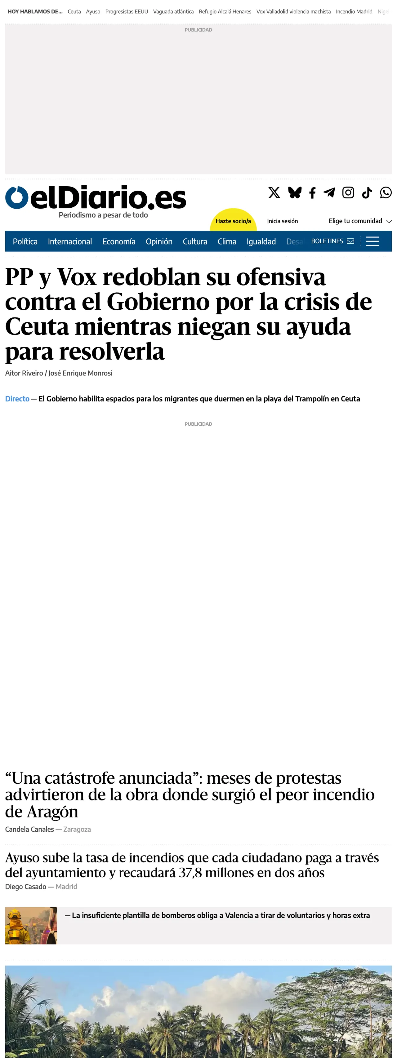 Screenshot of the elDiario.es front page