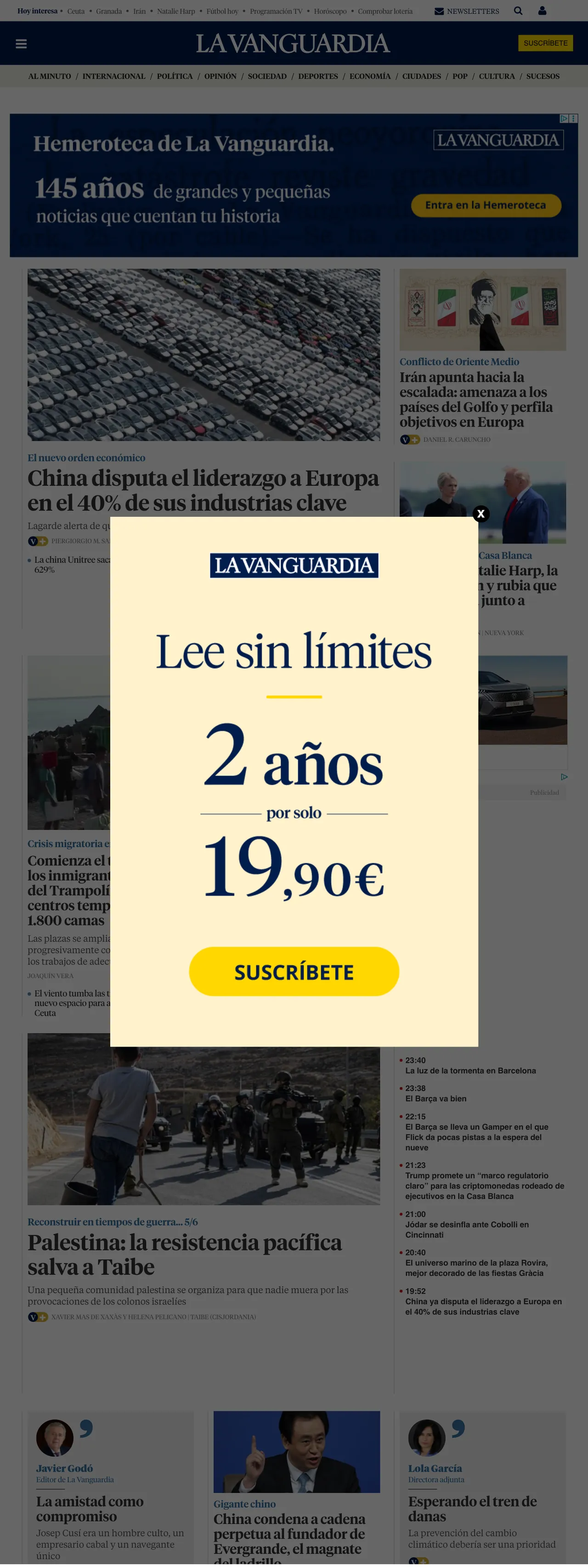 Screenshot of the La Vanguardia front page