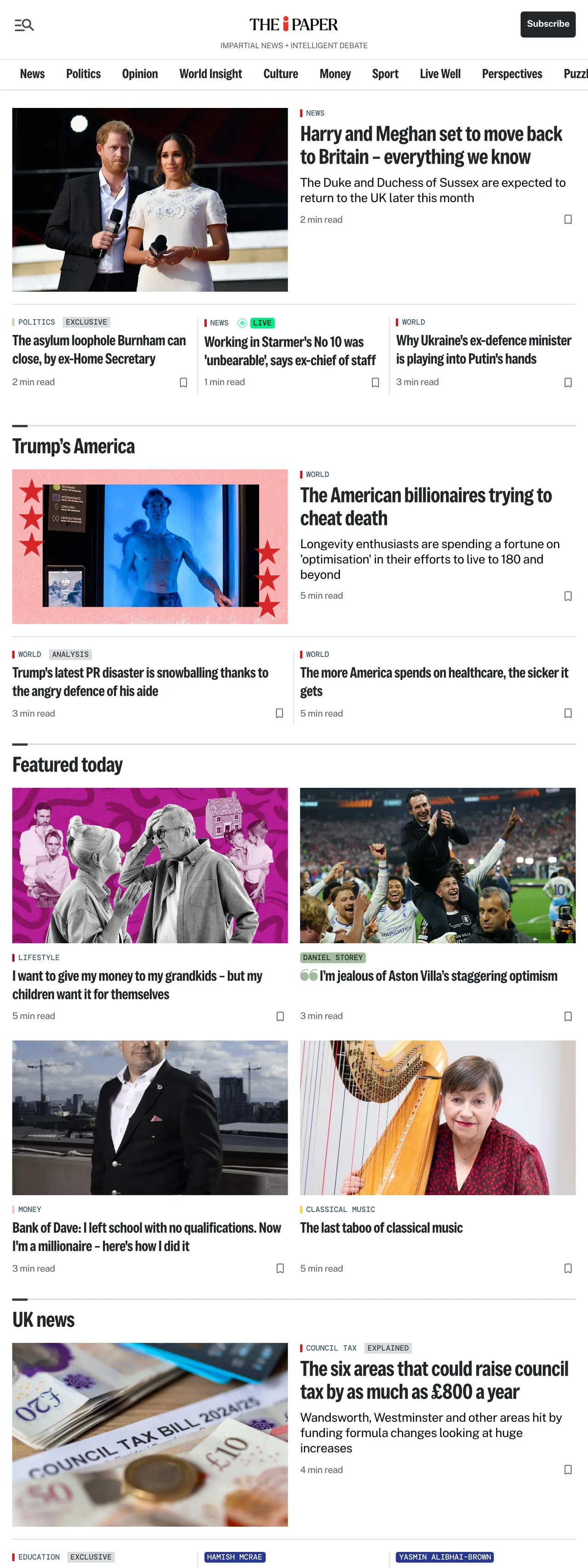 Screenshot of the The i Paper front page
