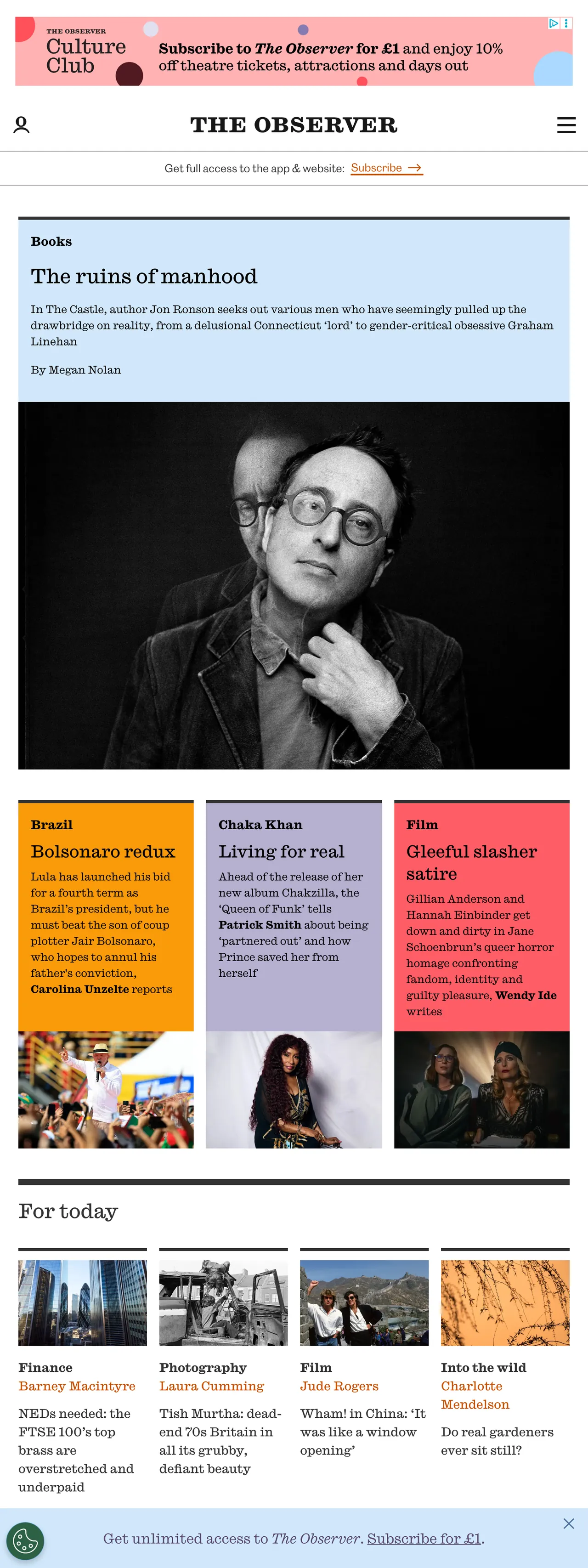 Screenshot of the The Observer front page