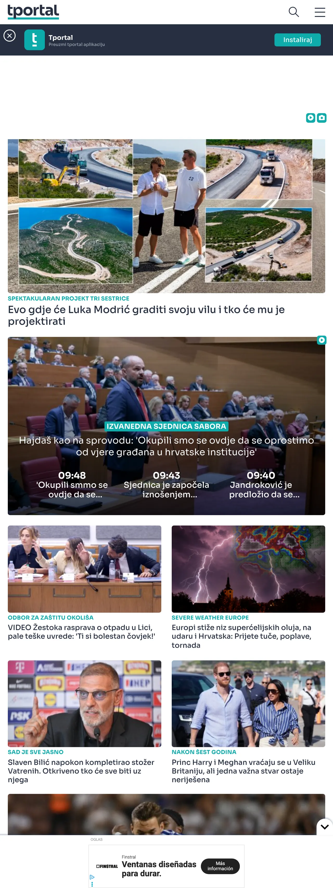 Screenshot of the tportal front page