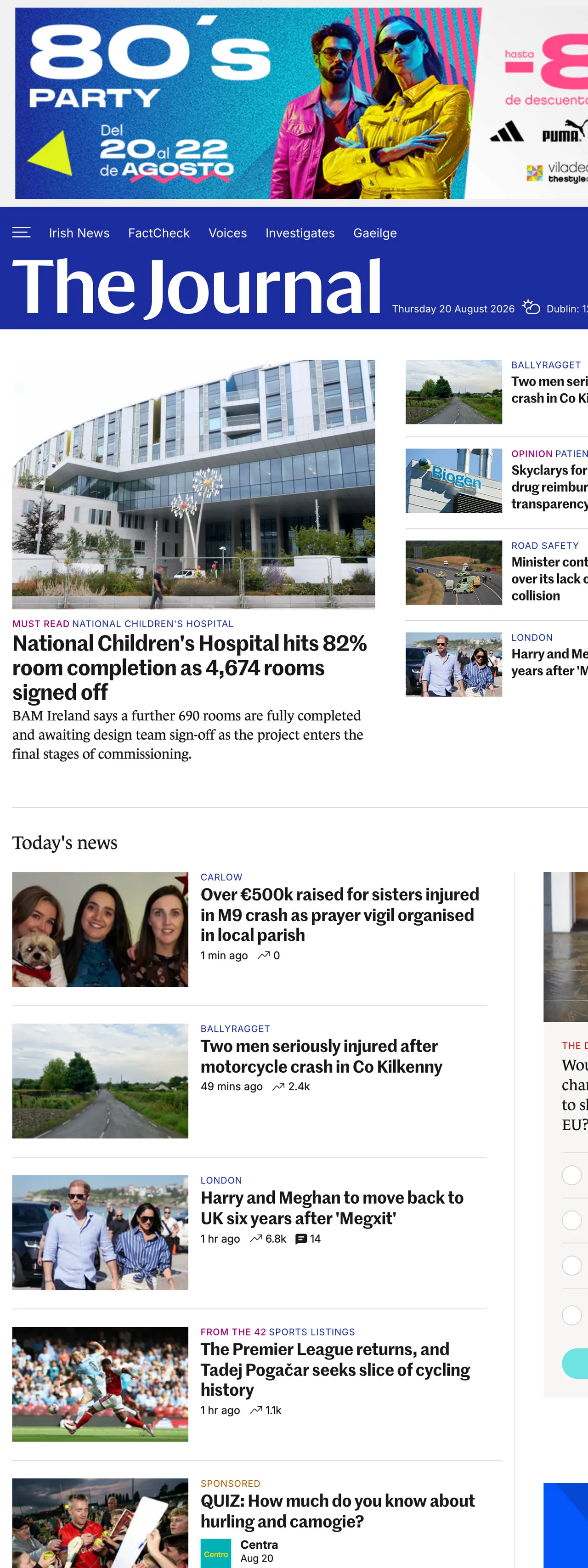 Screenshot of the TheJournal.ie front page