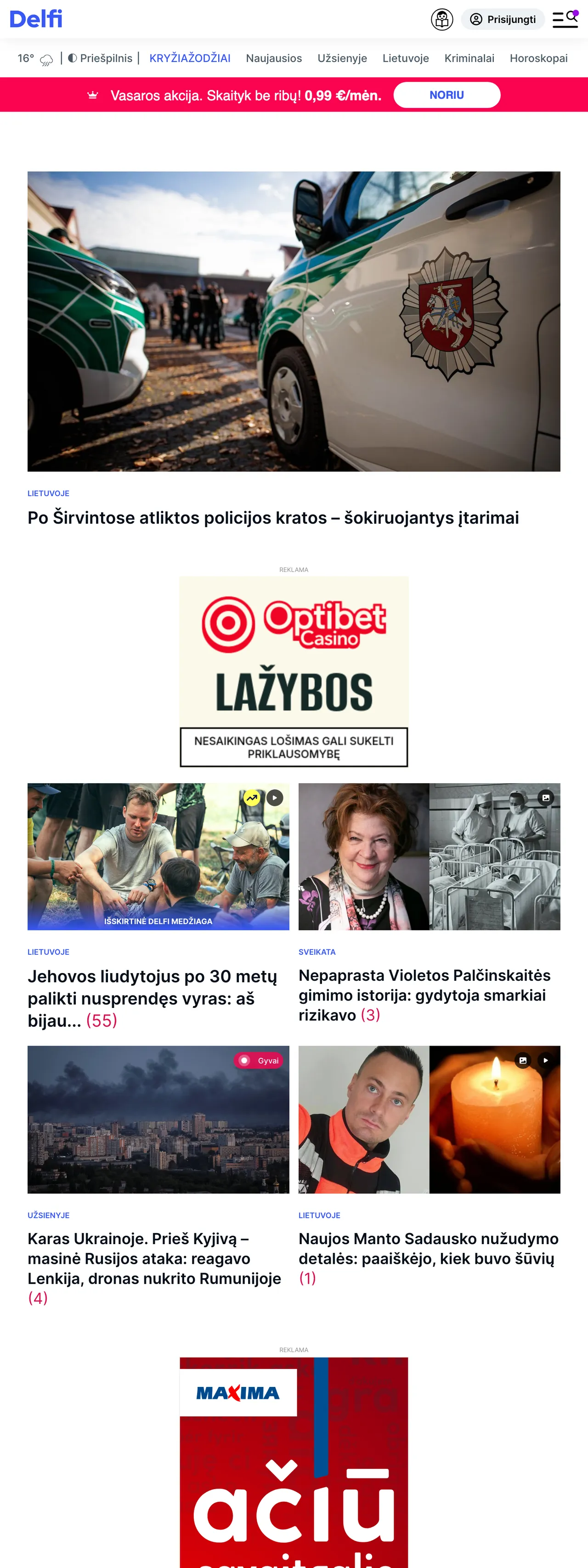 Screenshot of the Delfi front page