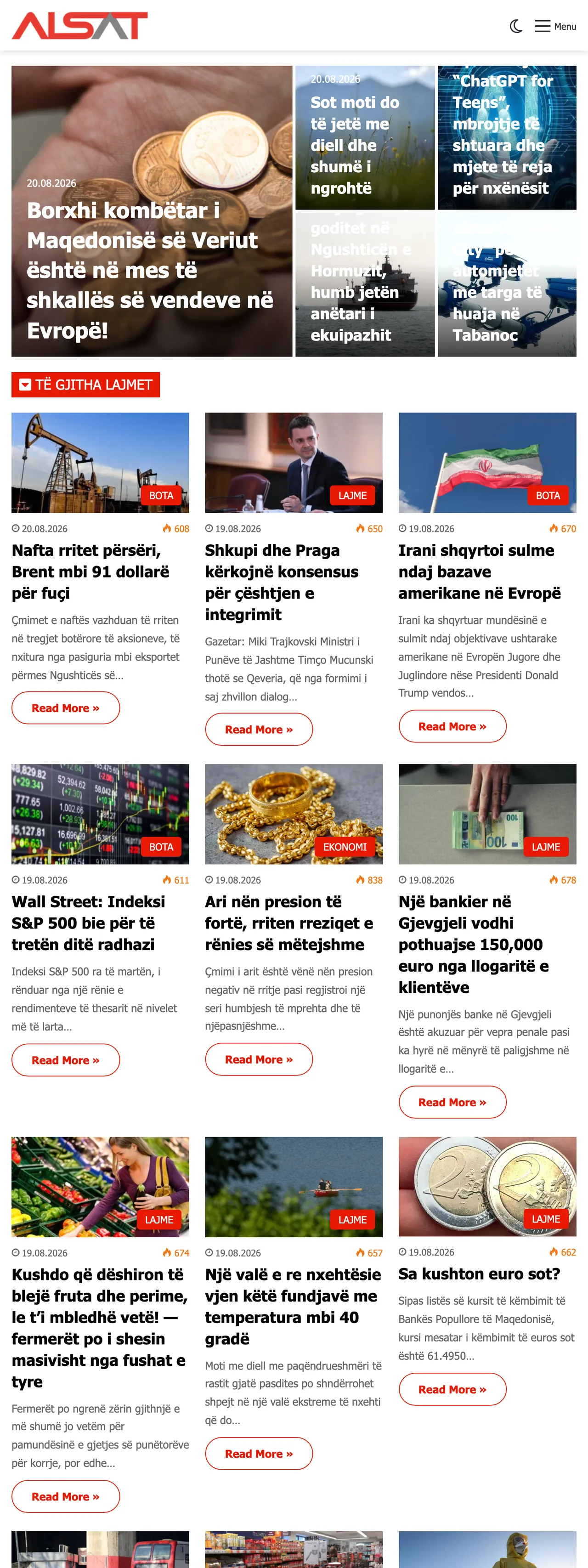 Screenshot of the ALSAT front page