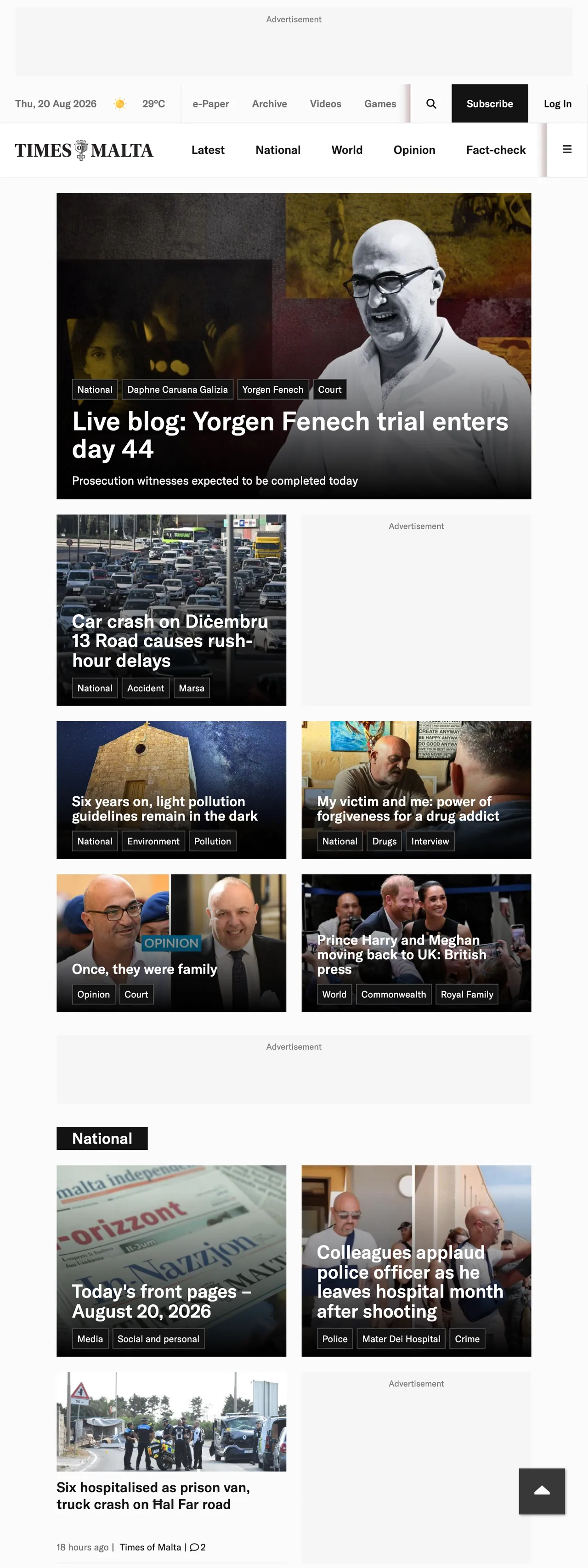 Screenshot of the Times of Malta front page