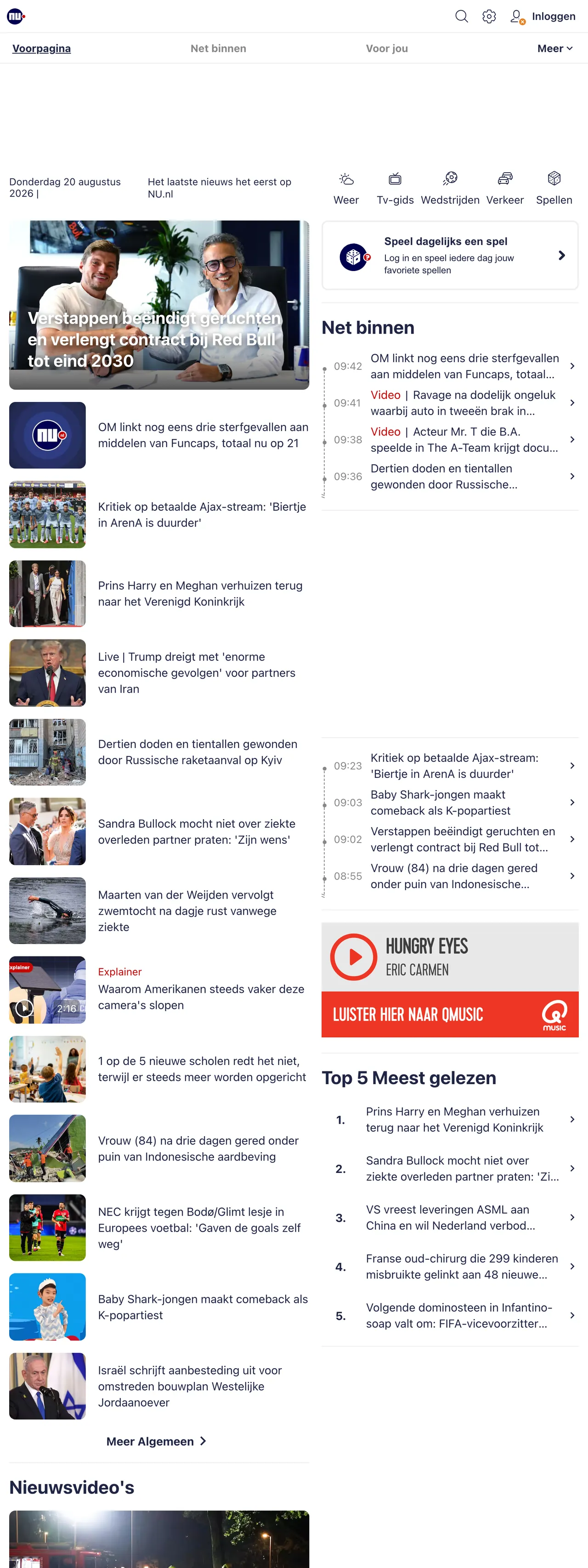 Screenshot of the NU.nl front page