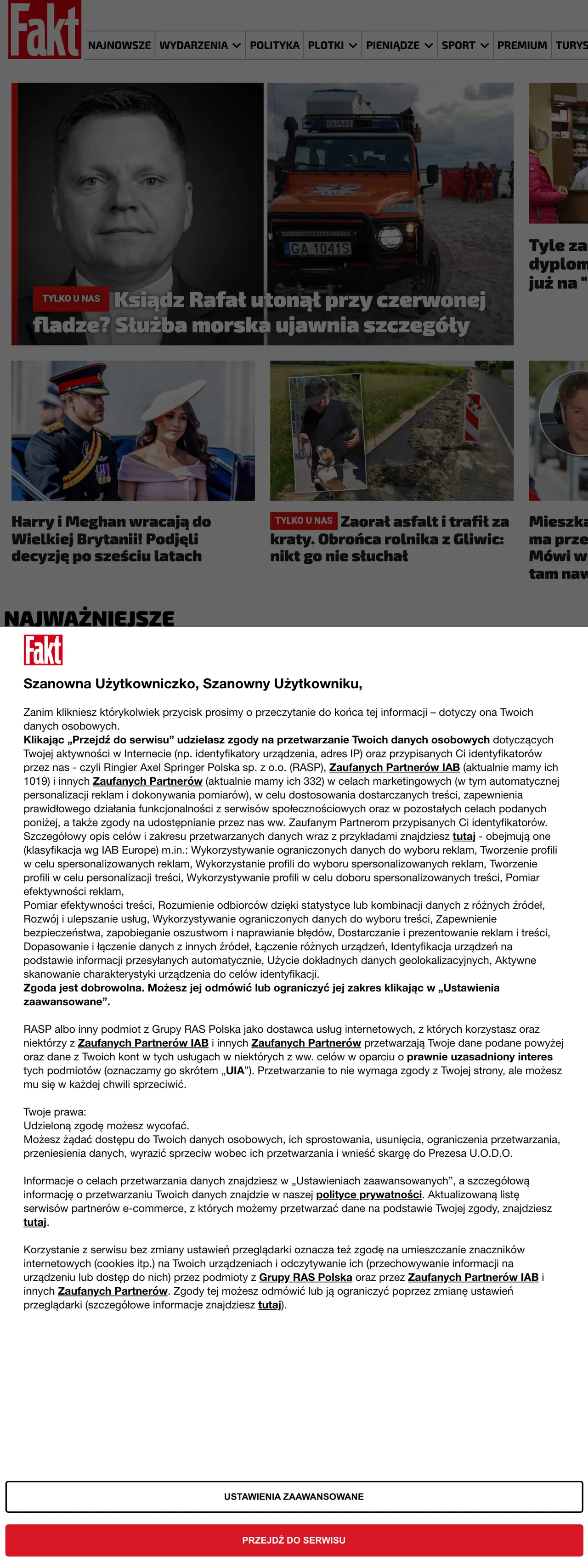 Screenshot of the Fakt front page