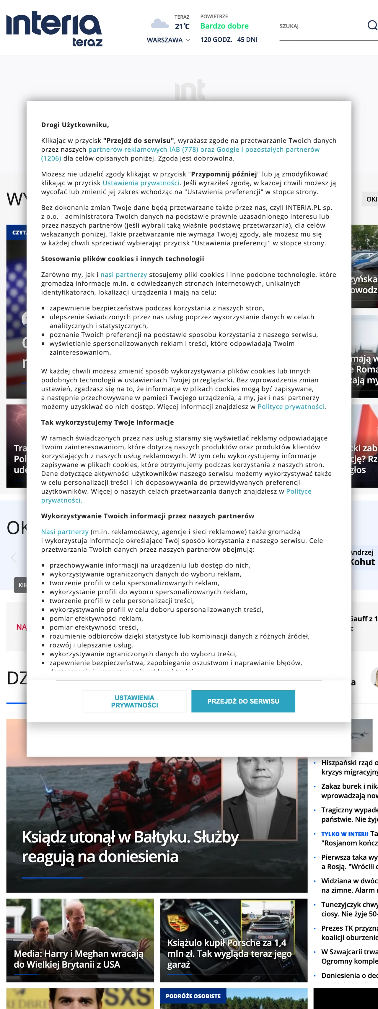 Screenshot of the Interia front page