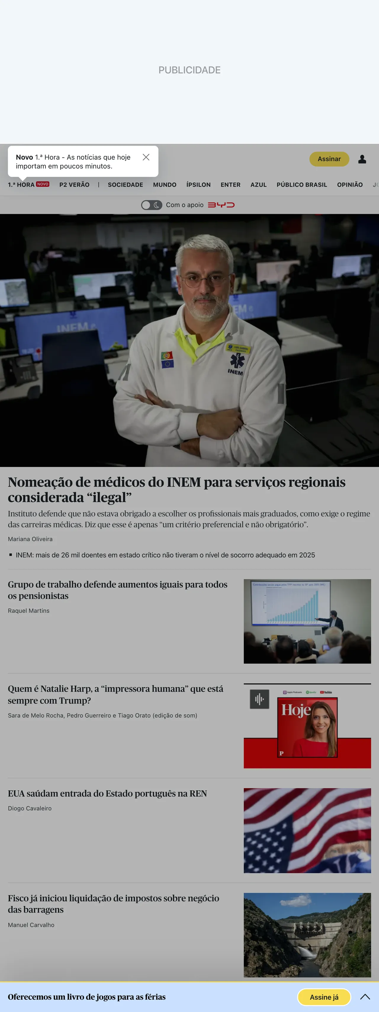 Screenshot of the Público front page