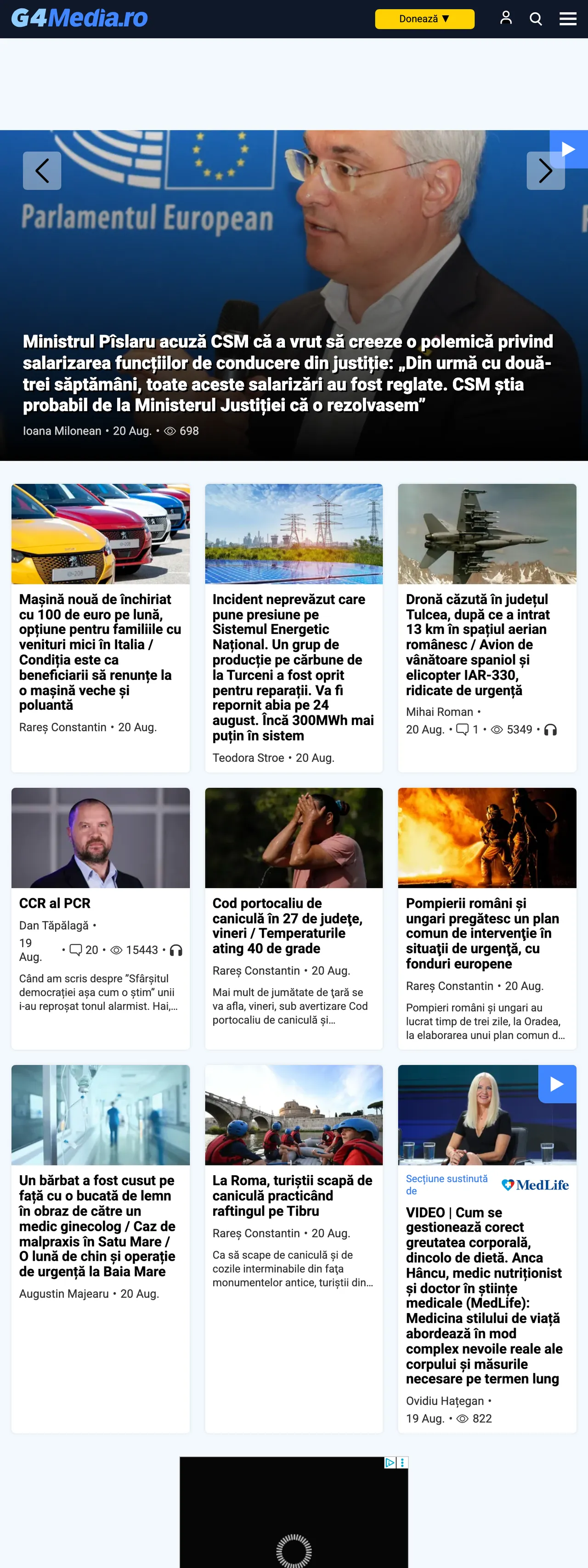 Screenshot of the G4Media front page