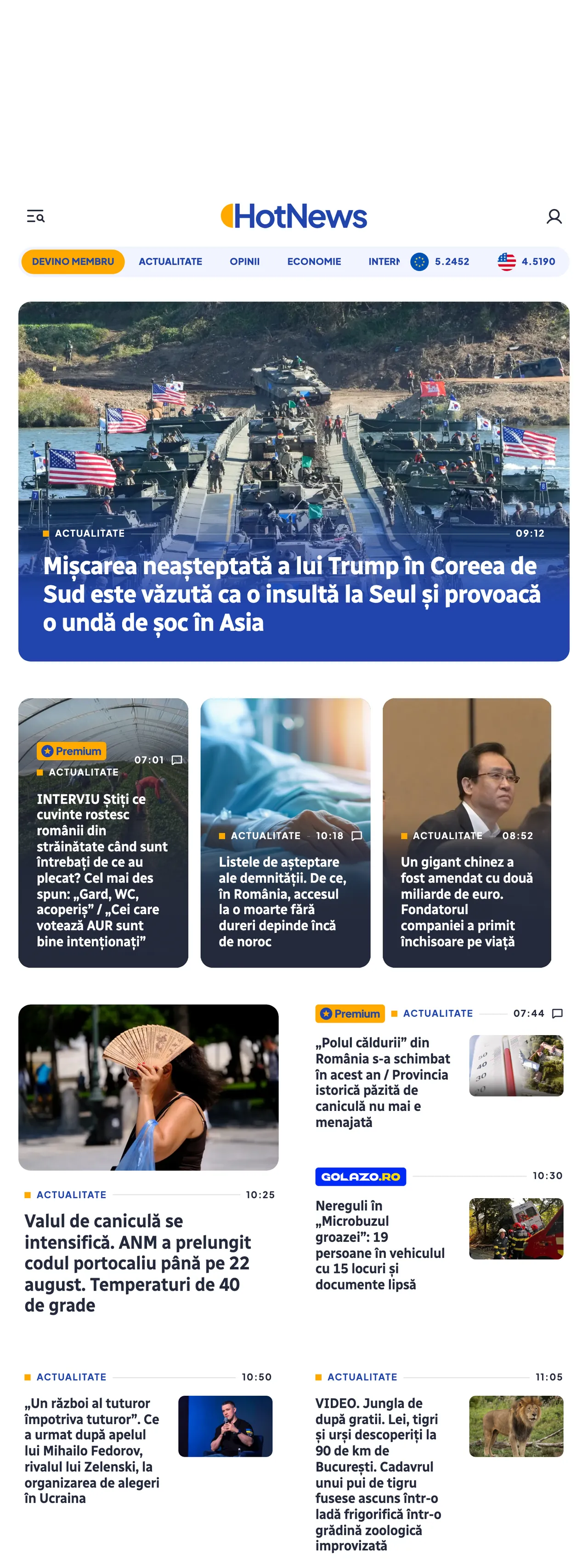 Screenshot of the HotNews.ro front page