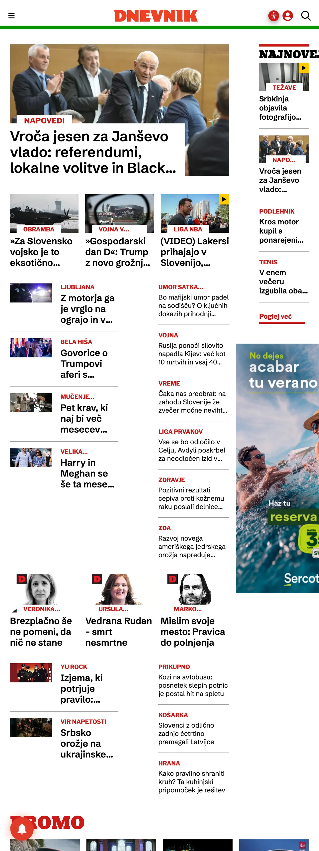 Screenshot of the Dnevnik front page