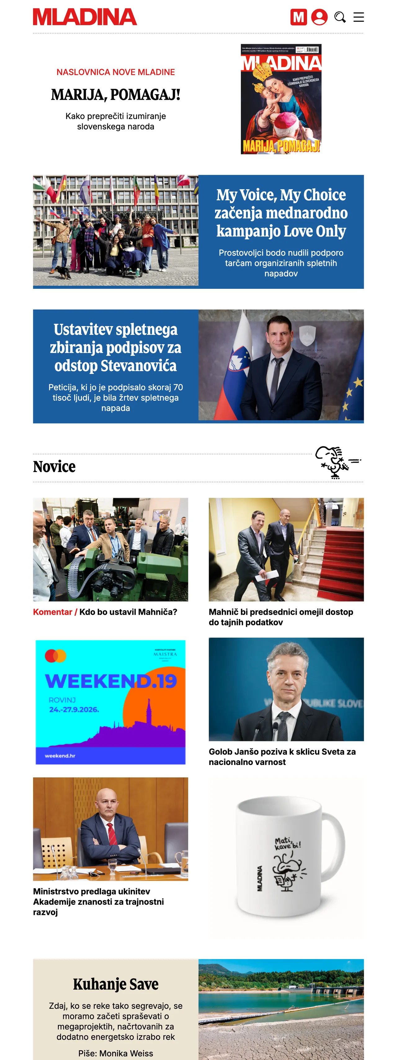 Screenshot of the Mladina front page