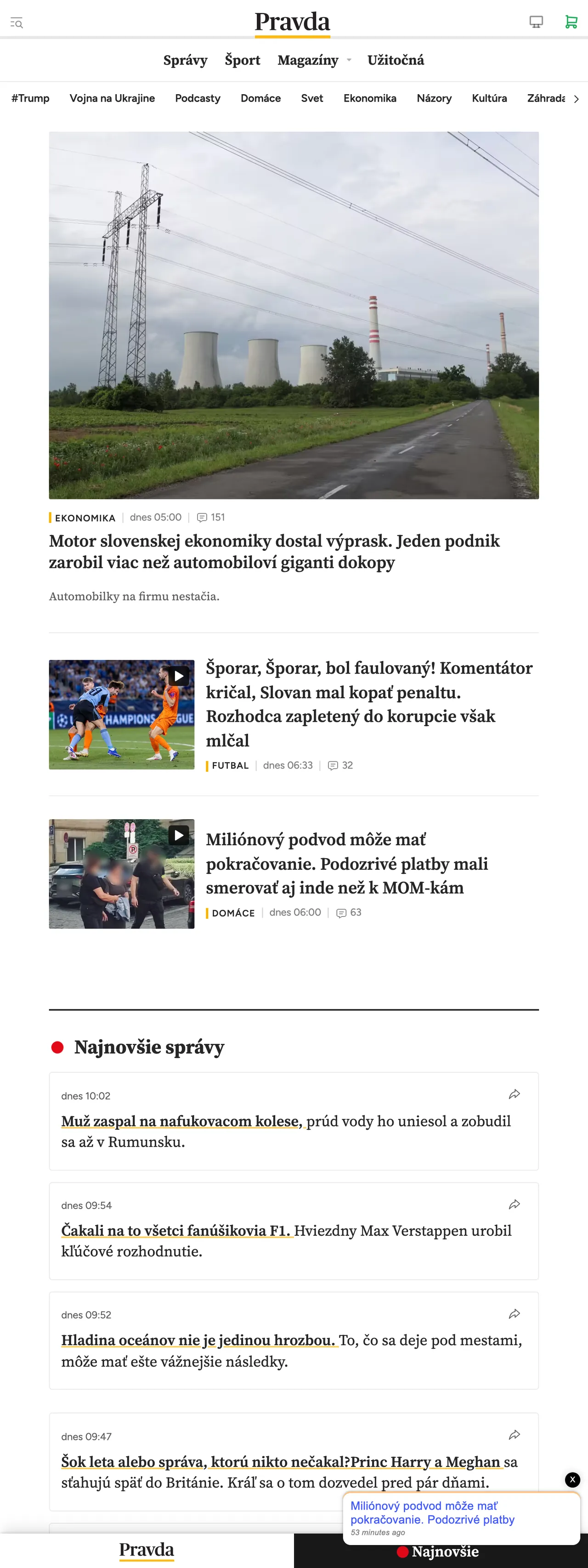 Screenshot of the Pravda front page