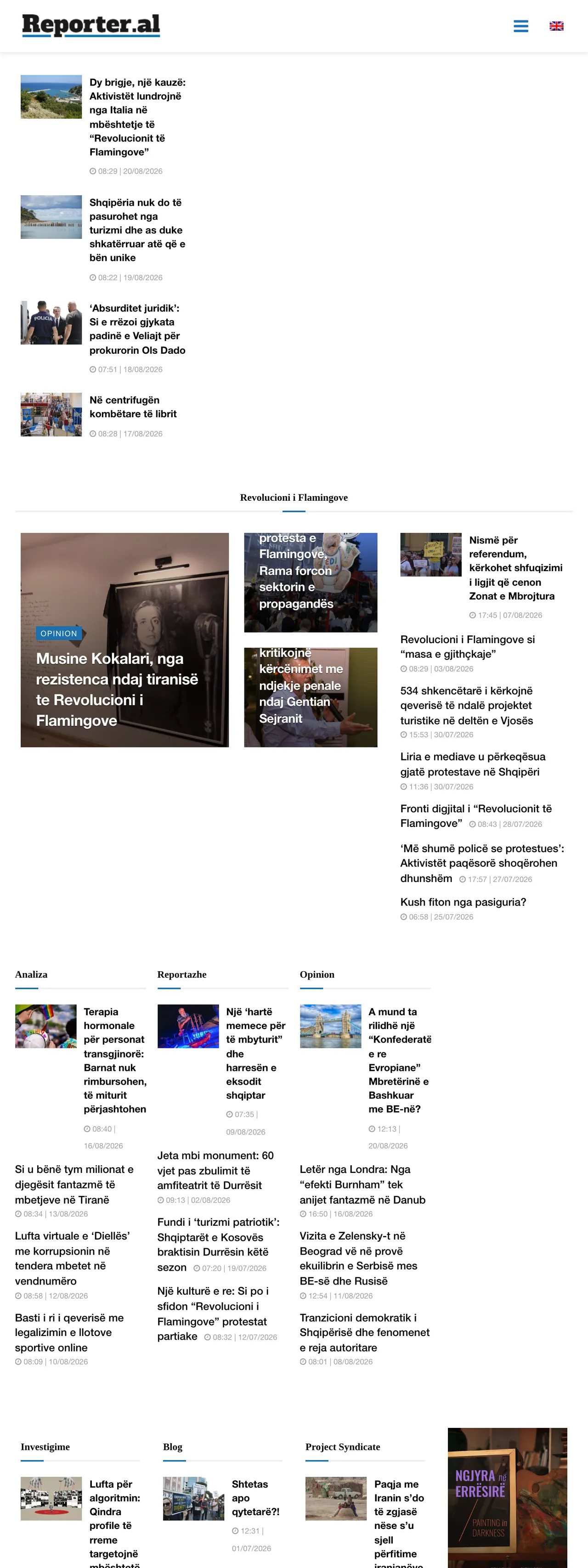 Screenshot of the Reporter.al front page