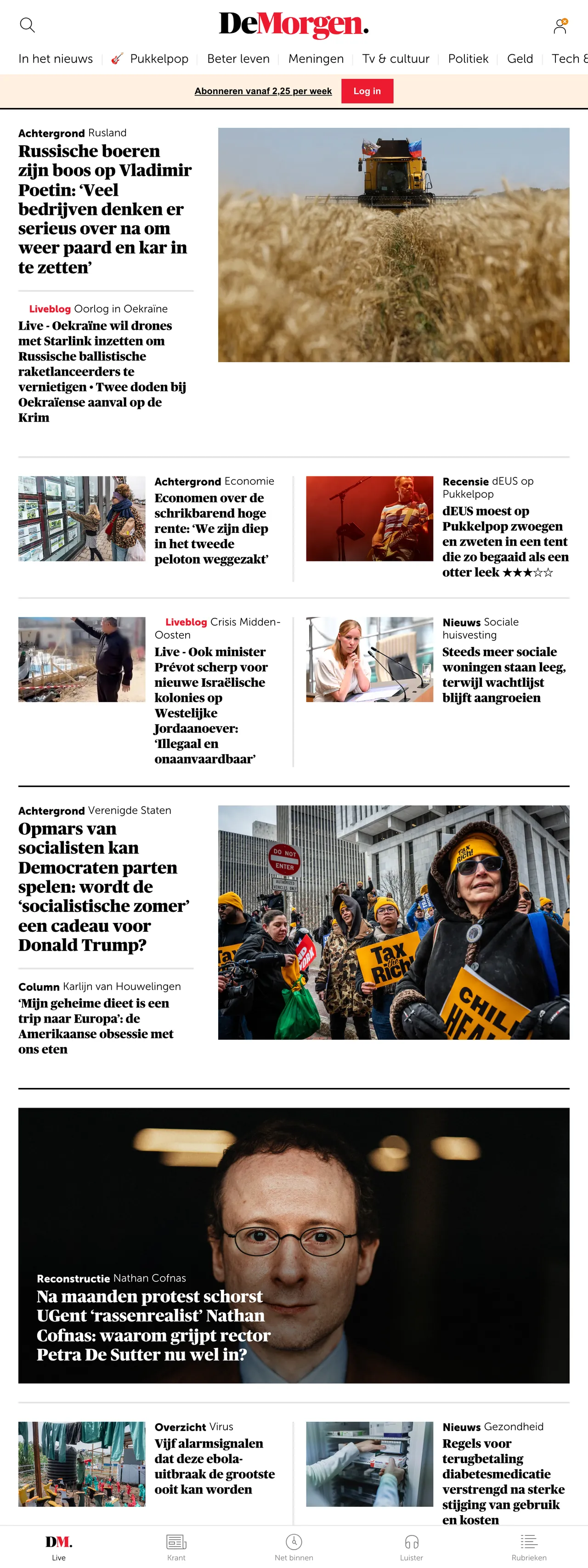 Screenshot of the De Morgen front page
