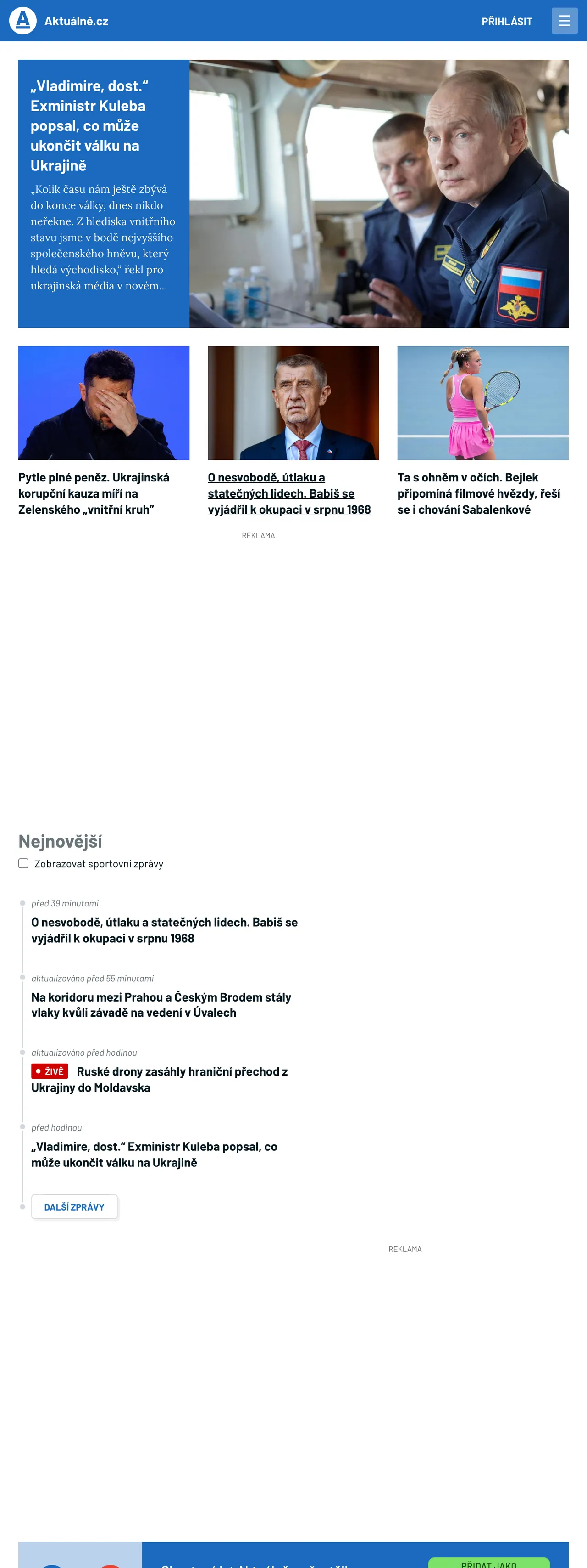 Screenshot of the Aktuálně.cz front page