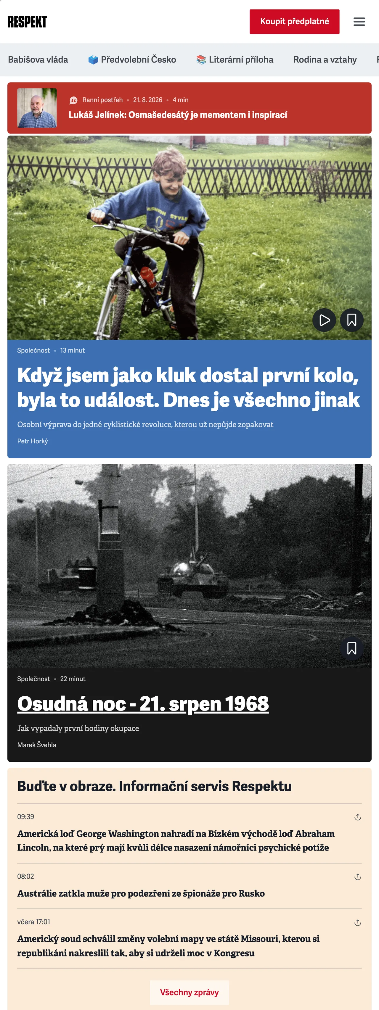 Screenshot of the Respekt front page