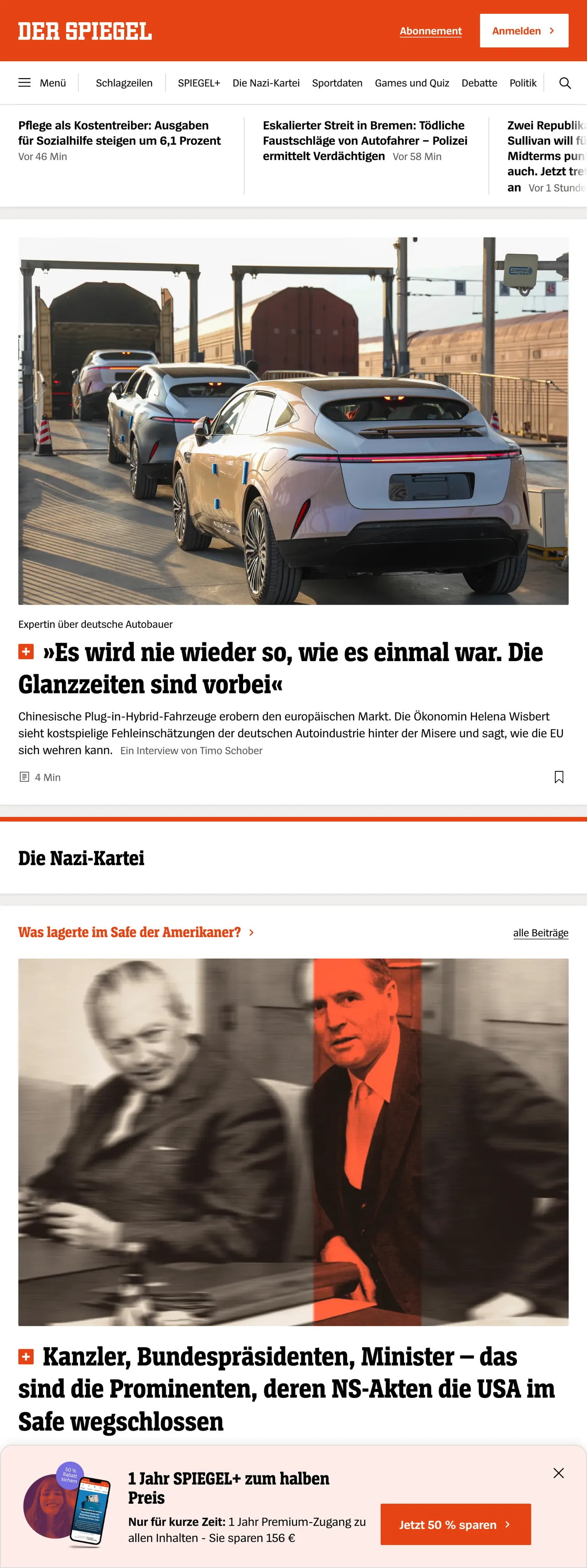 Screenshot of the DER SPIEGEL front page