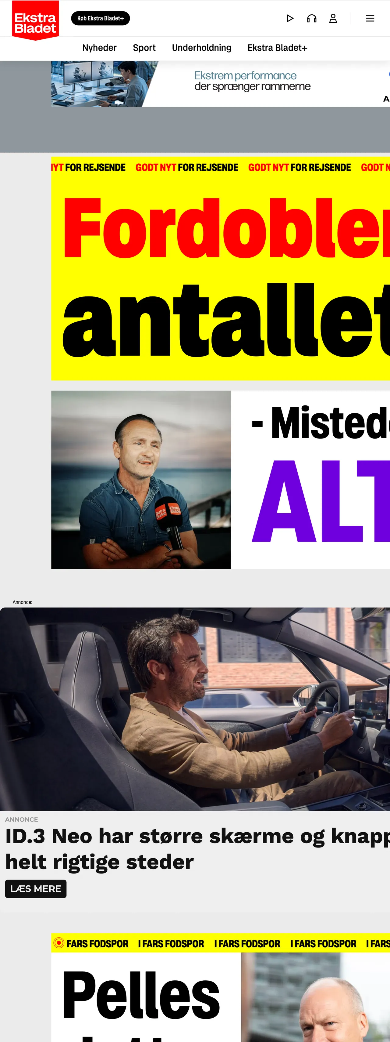 Screenshot of the Ekstra Bladet front page