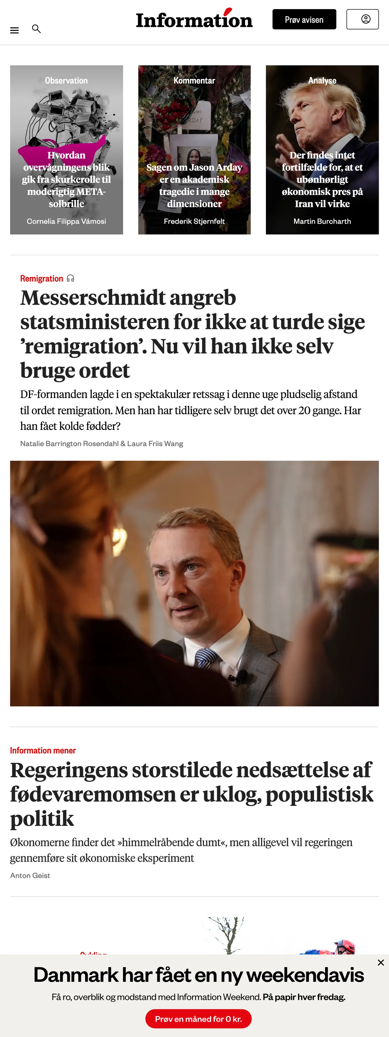 Screenshot of the Information front page