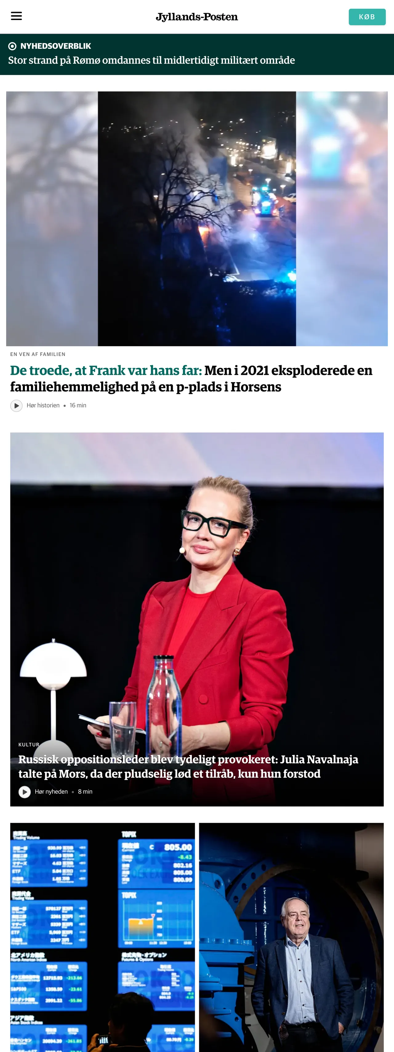 Screenshot of the Jyllands-Posten front page
