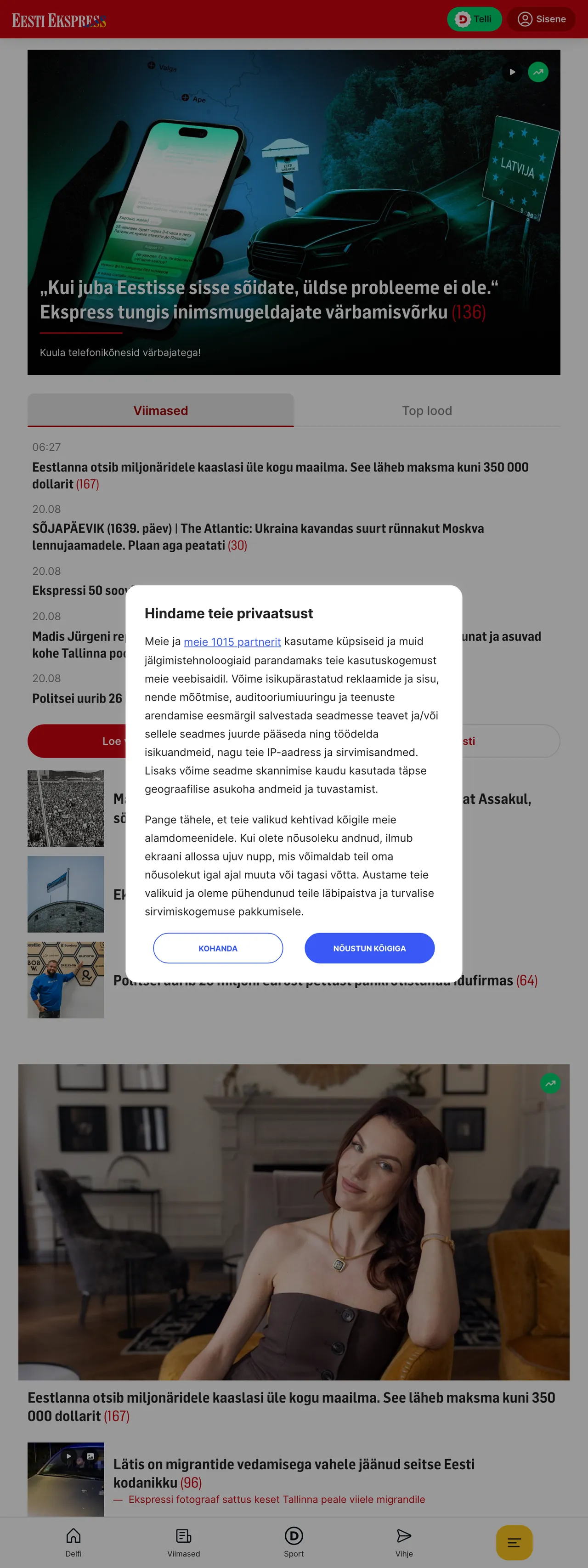 Screenshot of the Eesti Ekspress front page
