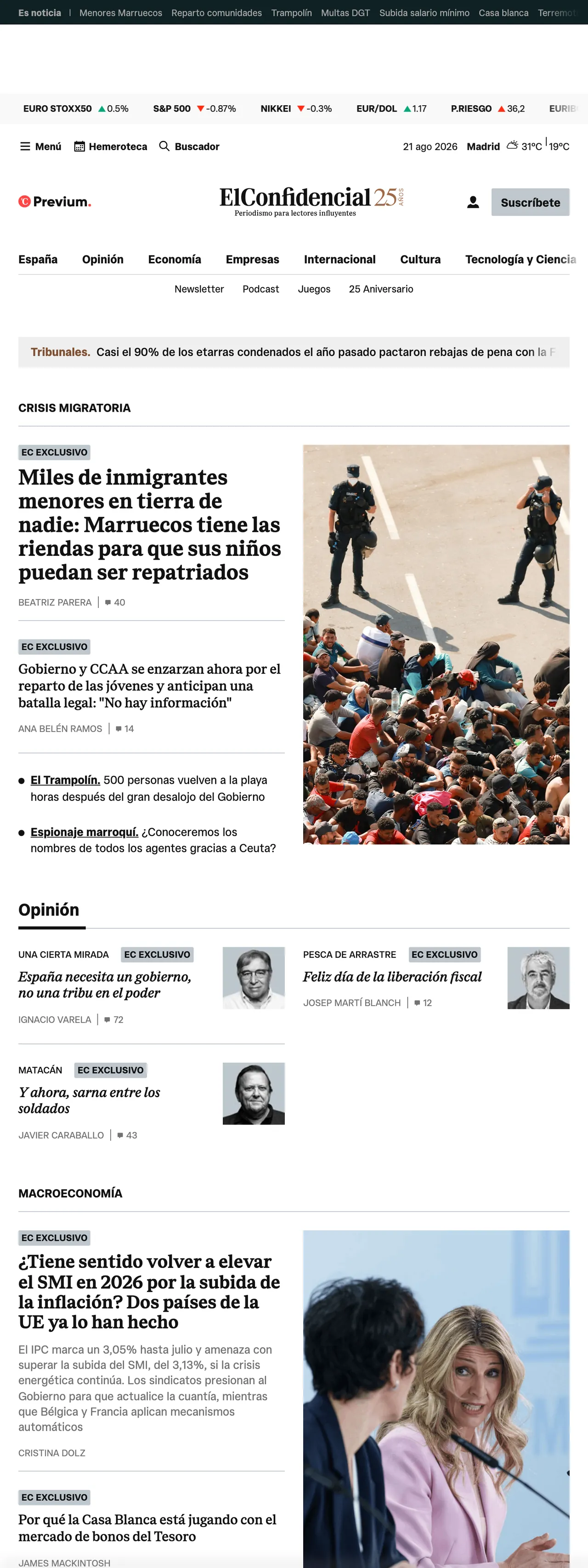 Screenshot of the El Confidencial front page