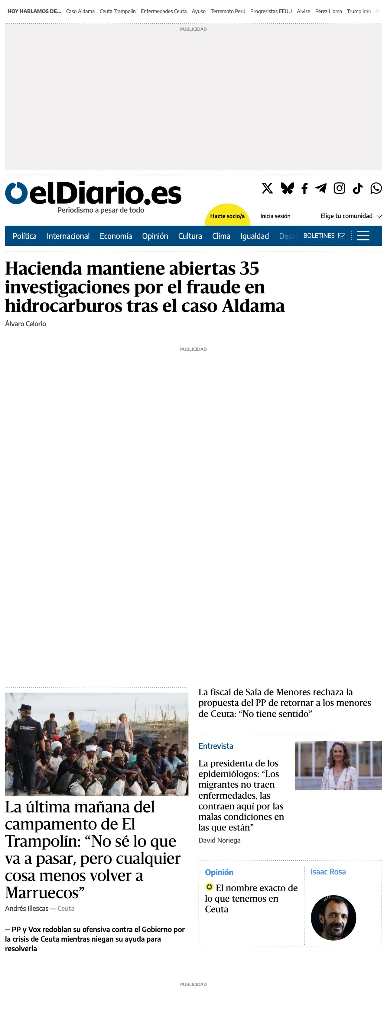 Screenshot of the elDiario.es front page