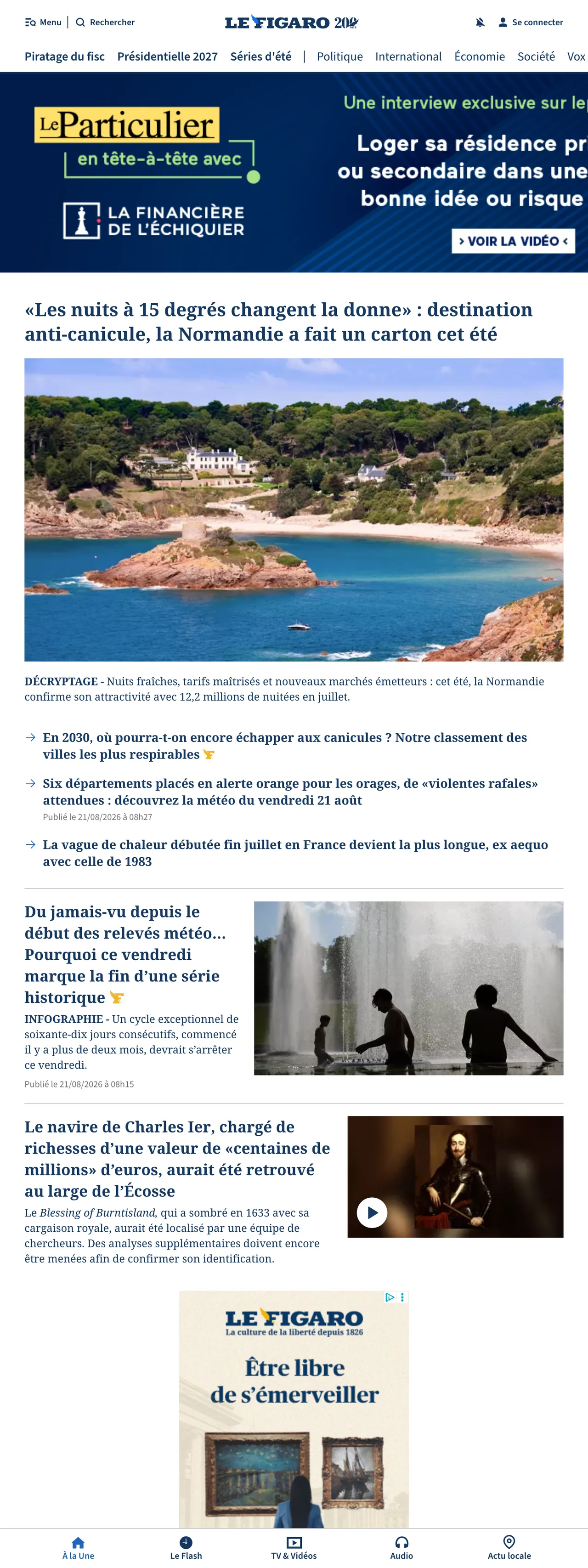 Screenshot of the Le Figaro front page