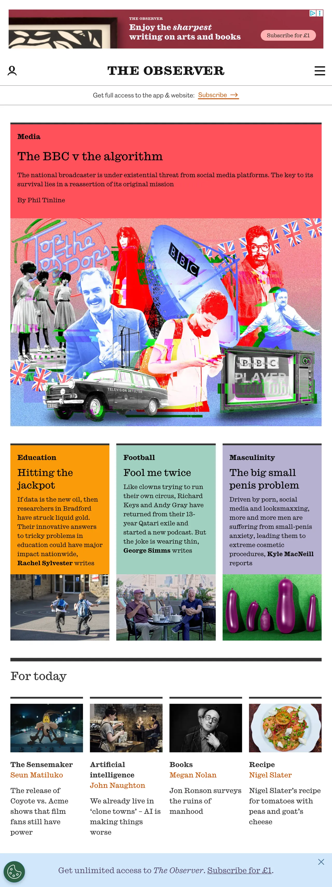 Screenshot of the The Observer front page