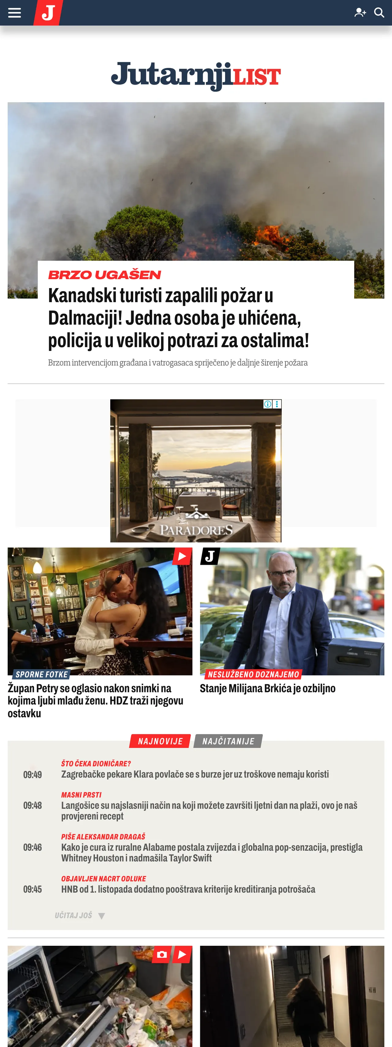 Screenshot of the Jutarnji list front page