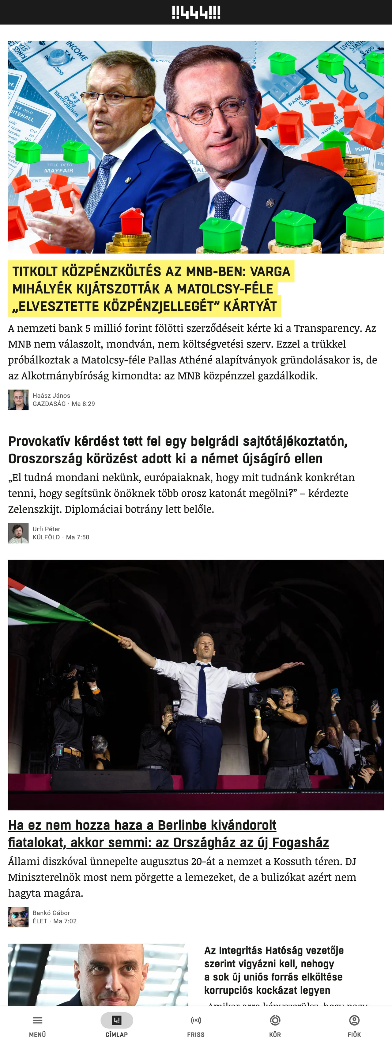 Screenshot of the 444 front page