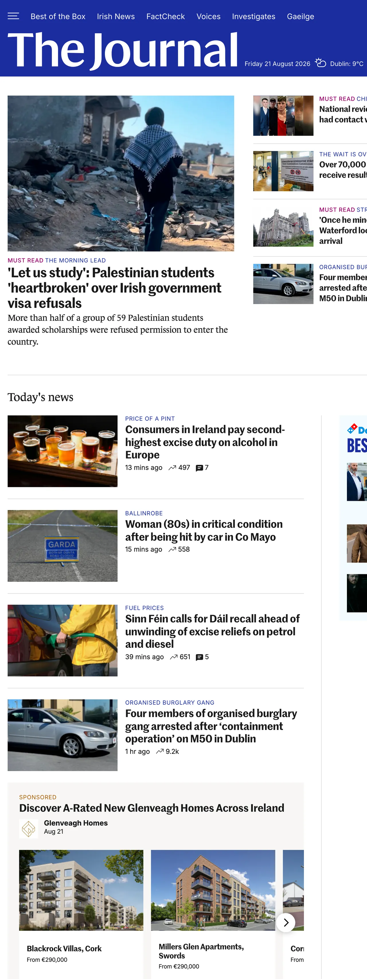 Screenshot of the TheJournal.ie front page